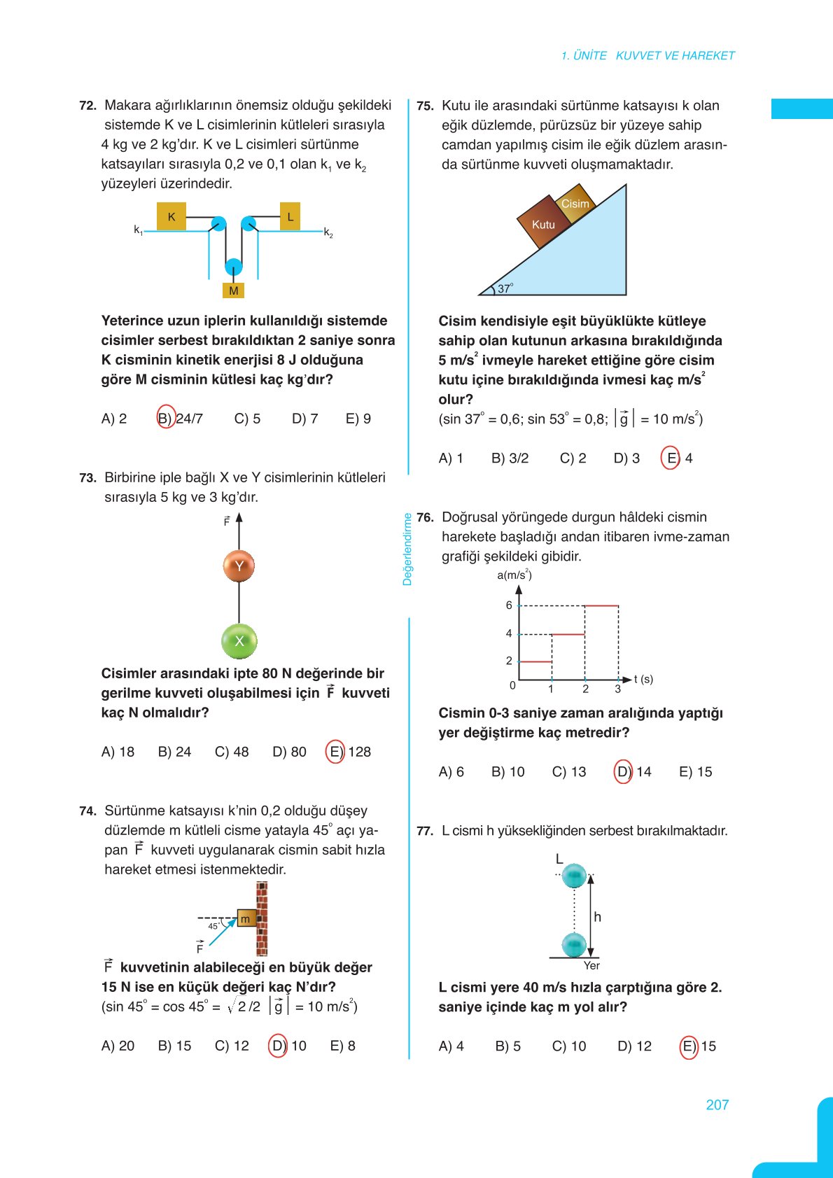11. Sınıf Meb Yayınları Fen Lisesi Fizik Ders Kitabı Sayfa 207 Cevapları