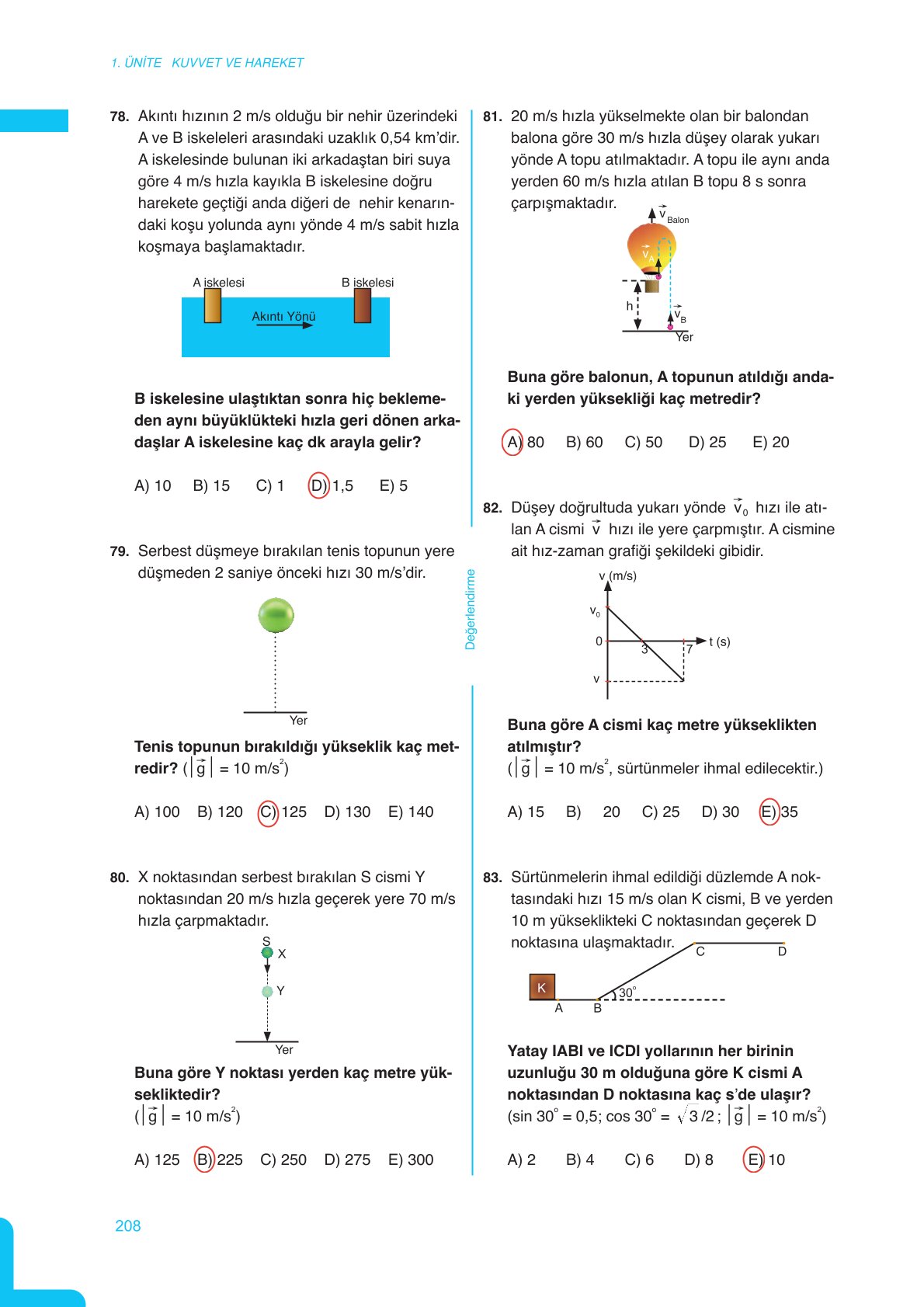11. Sınıf Meb Yayınları Fen Lisesi Fizik Ders Kitabı Sayfa 208 Cevapları