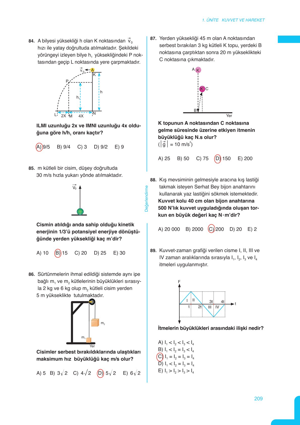 11. Sınıf Meb Yayınları Fen Lisesi Fizik Ders Kitabı Sayfa 209 Cevapları