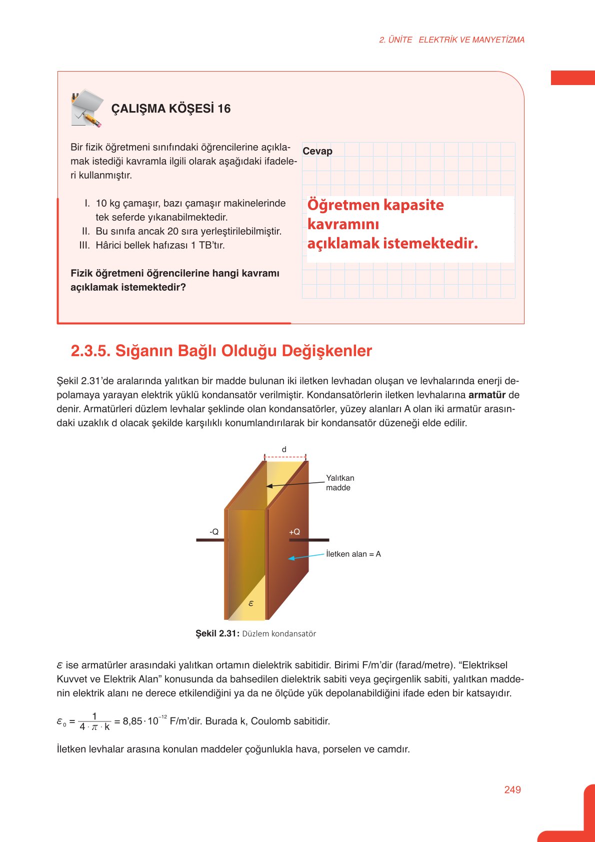 11. Sınıf Meb Yayınları Fen Lisesi Fizik Ders Kitabı Sayfa 249 Cevapları