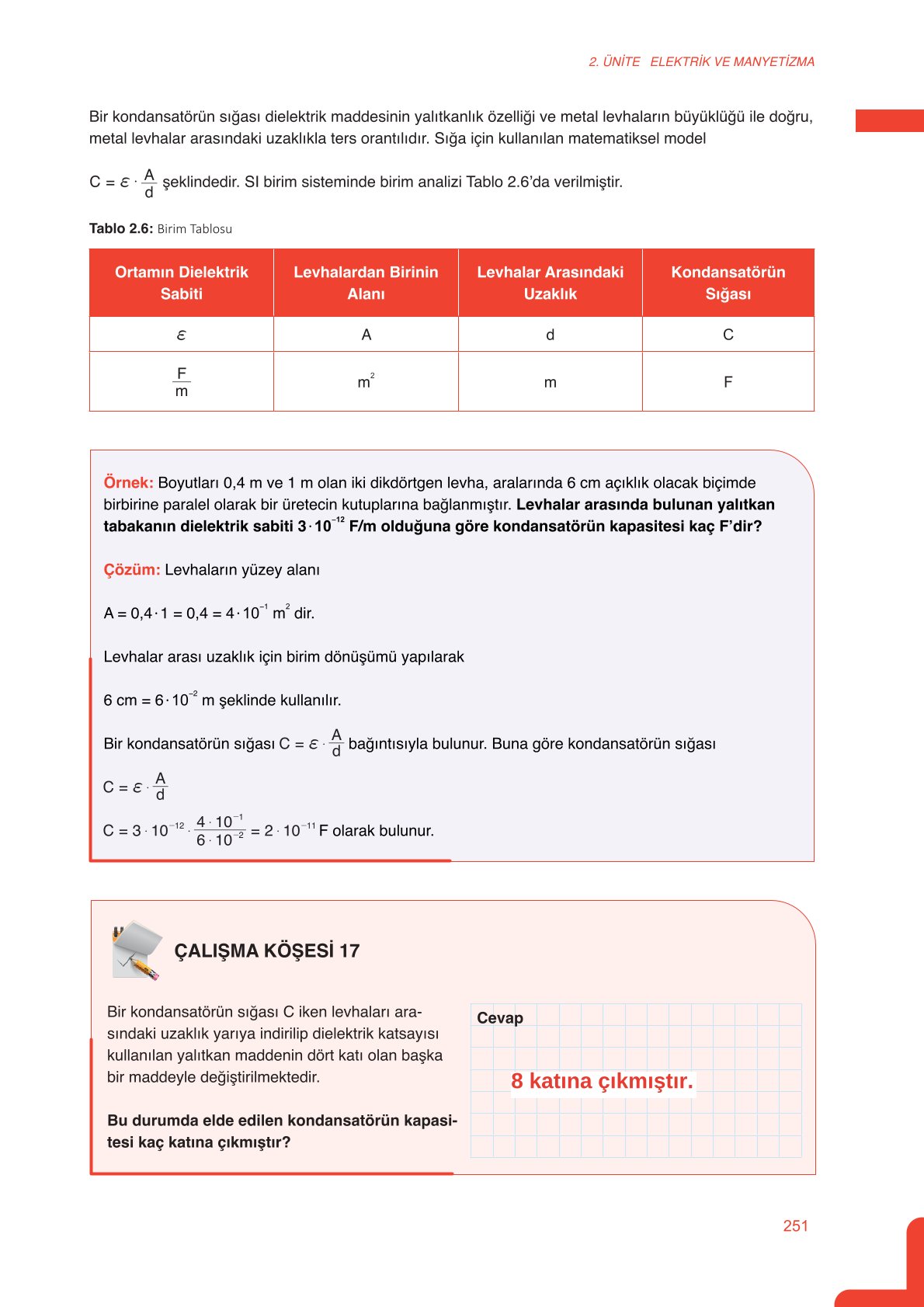 11. Sınıf Meb Yayınları Fen Lisesi Fizik Ders Kitabı Sayfa 251 Cevapları