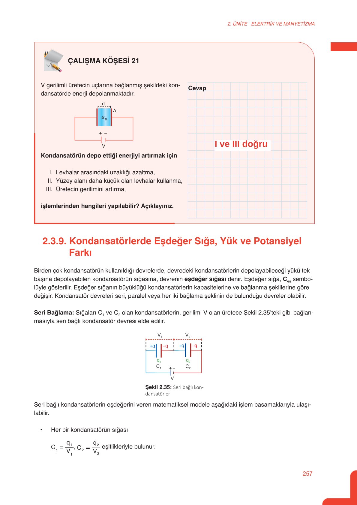 11. Sınıf Meb Yayınları Fen Lisesi Fizik Ders Kitabı Sayfa 257 Cevapları