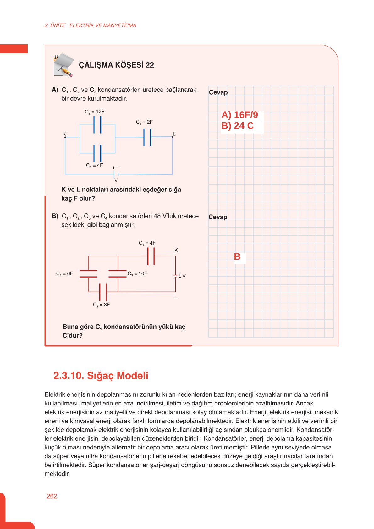 11. Sınıf Meb Yayınları Fen Lisesi Fizik Ders Kitabı Sayfa 262 Cevapları
