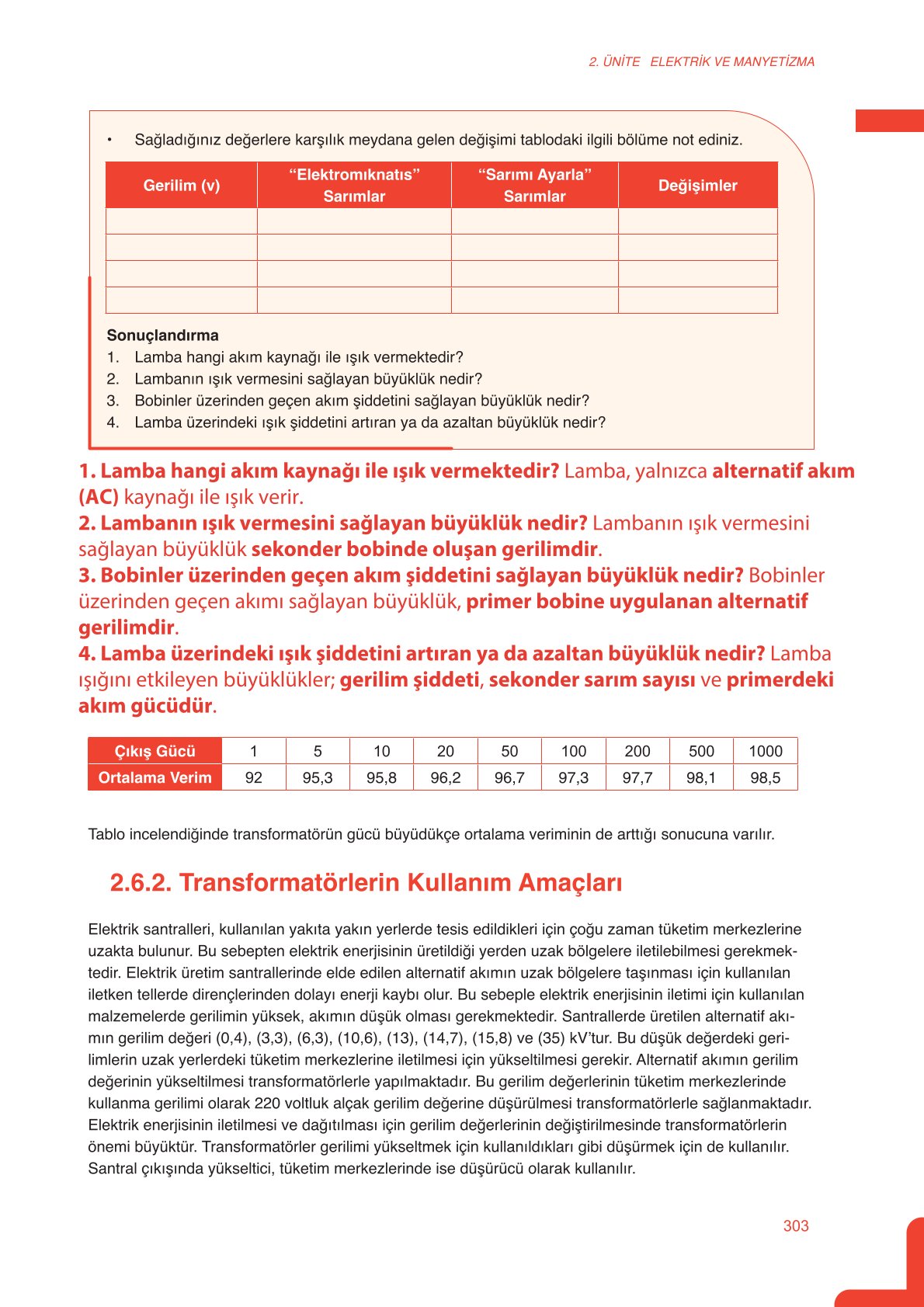 11. Sınıf Meb Yayınları Fen Lisesi Fizik Ders Kitabı Sayfa 303 Cevapları