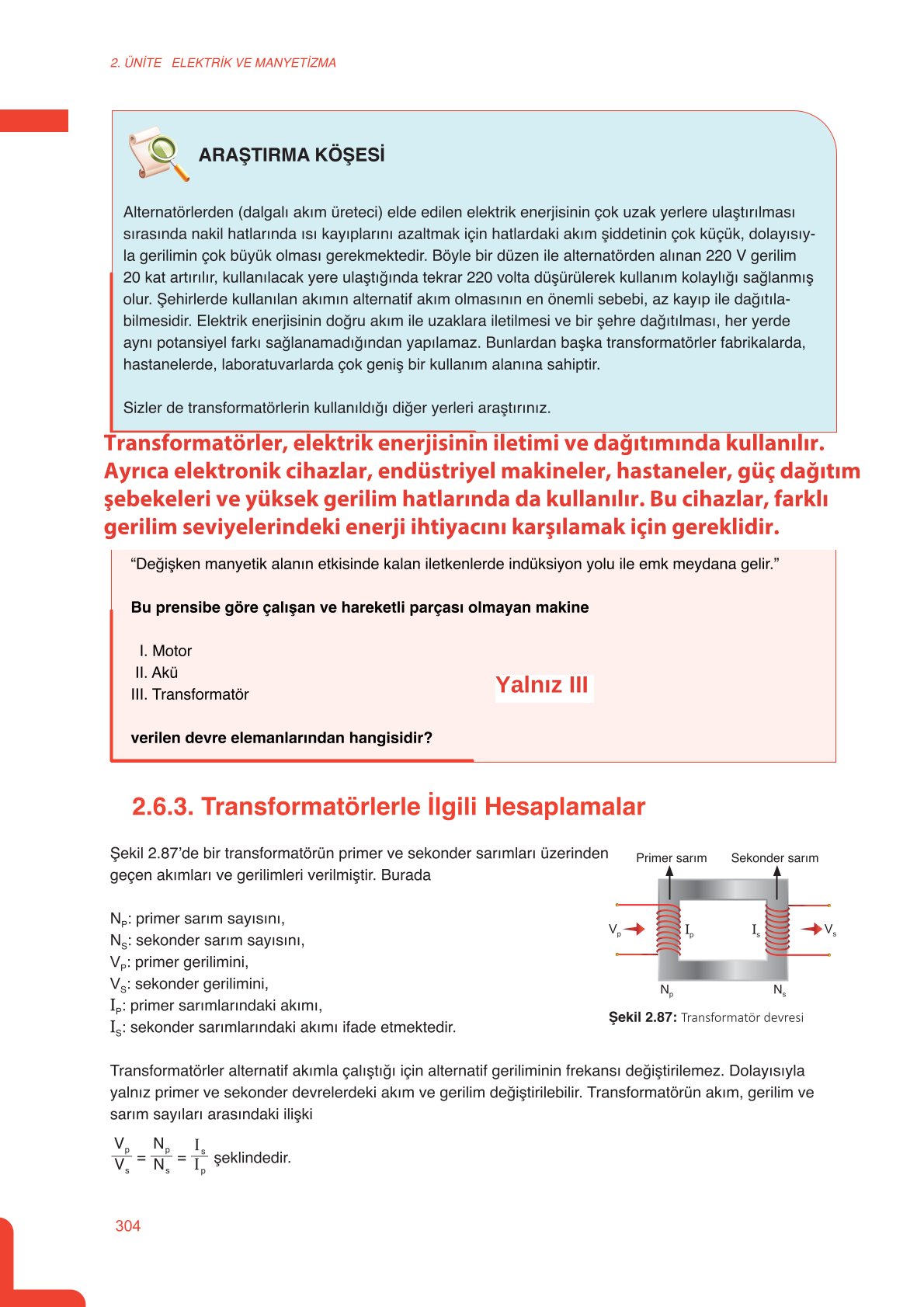 11. Sınıf Meb Yayınları Fen Lisesi Fizik Ders Kitabı Sayfa 304 Cevapları