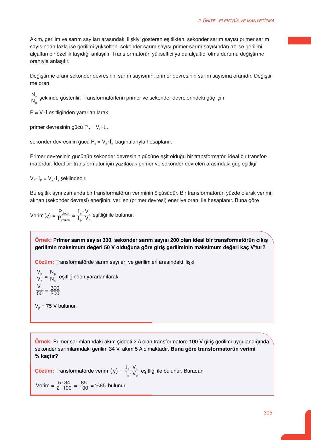 11. Sınıf Meb Yayınları Fen Lisesi Fizik Ders Kitabı Sayfa 305 Cevapları