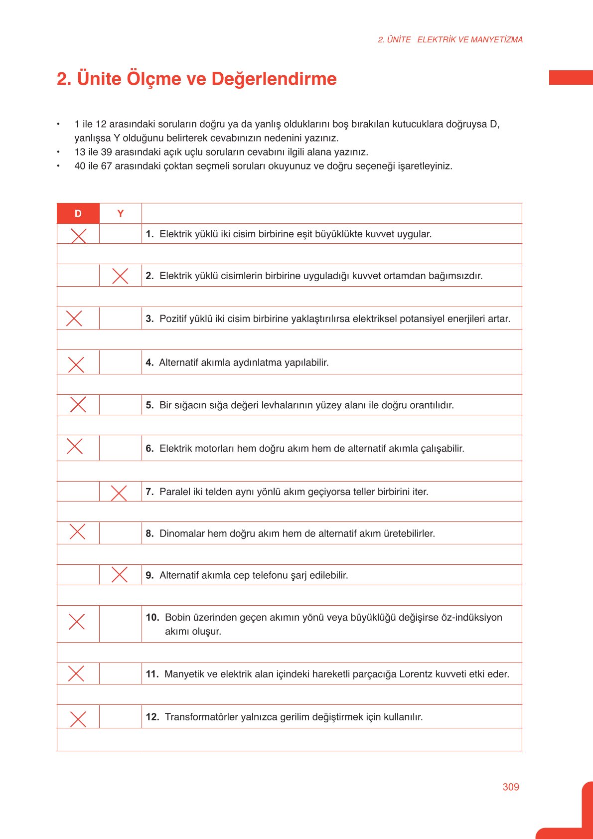 11. Sınıf Meb Yayınları Fen Lisesi Fizik Ders Kitabı Sayfa 309 Cevapları