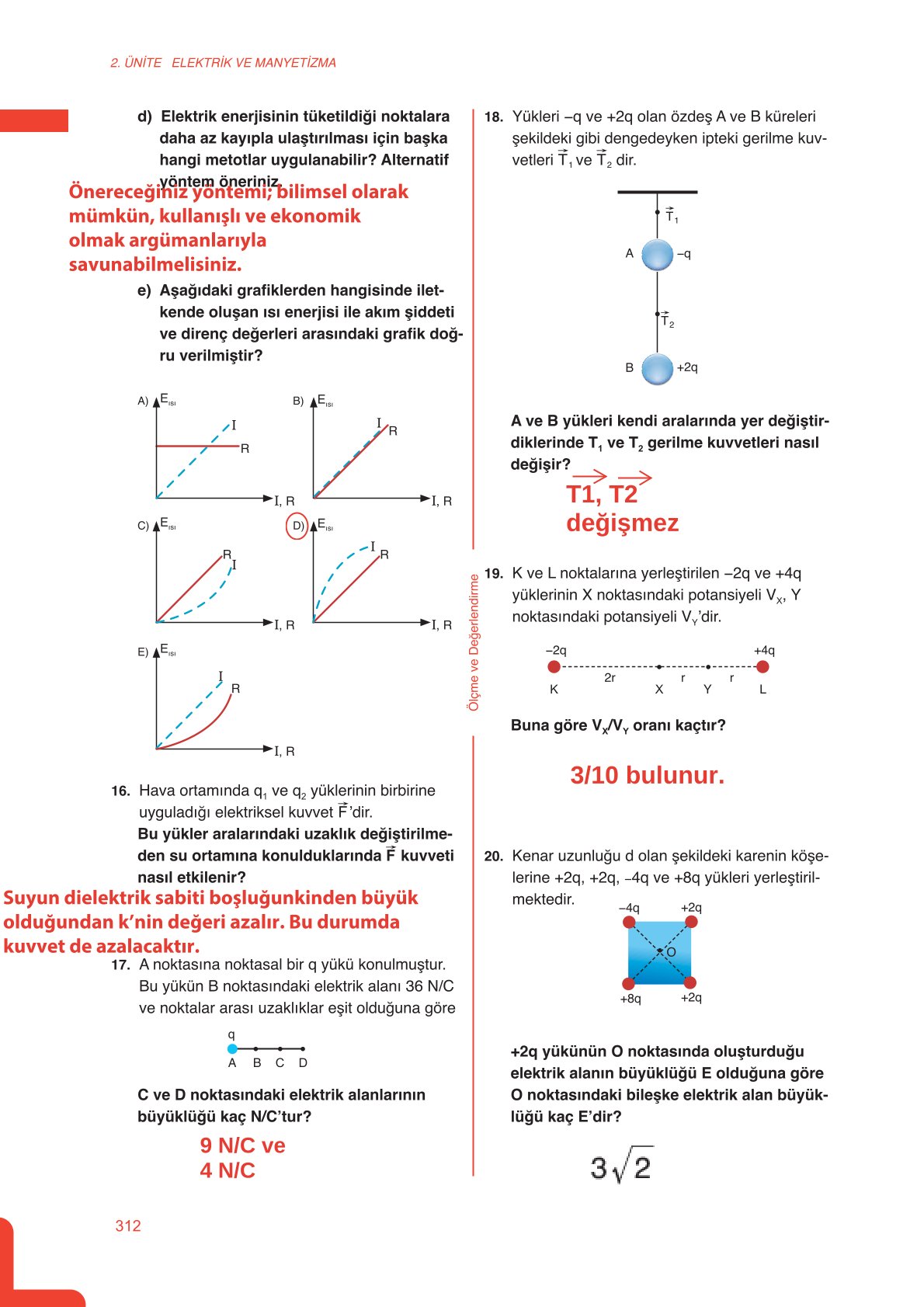 11. Sınıf Meb Yayınları Fen Lisesi Fizik Ders Kitabı Sayfa 312 Cevapları