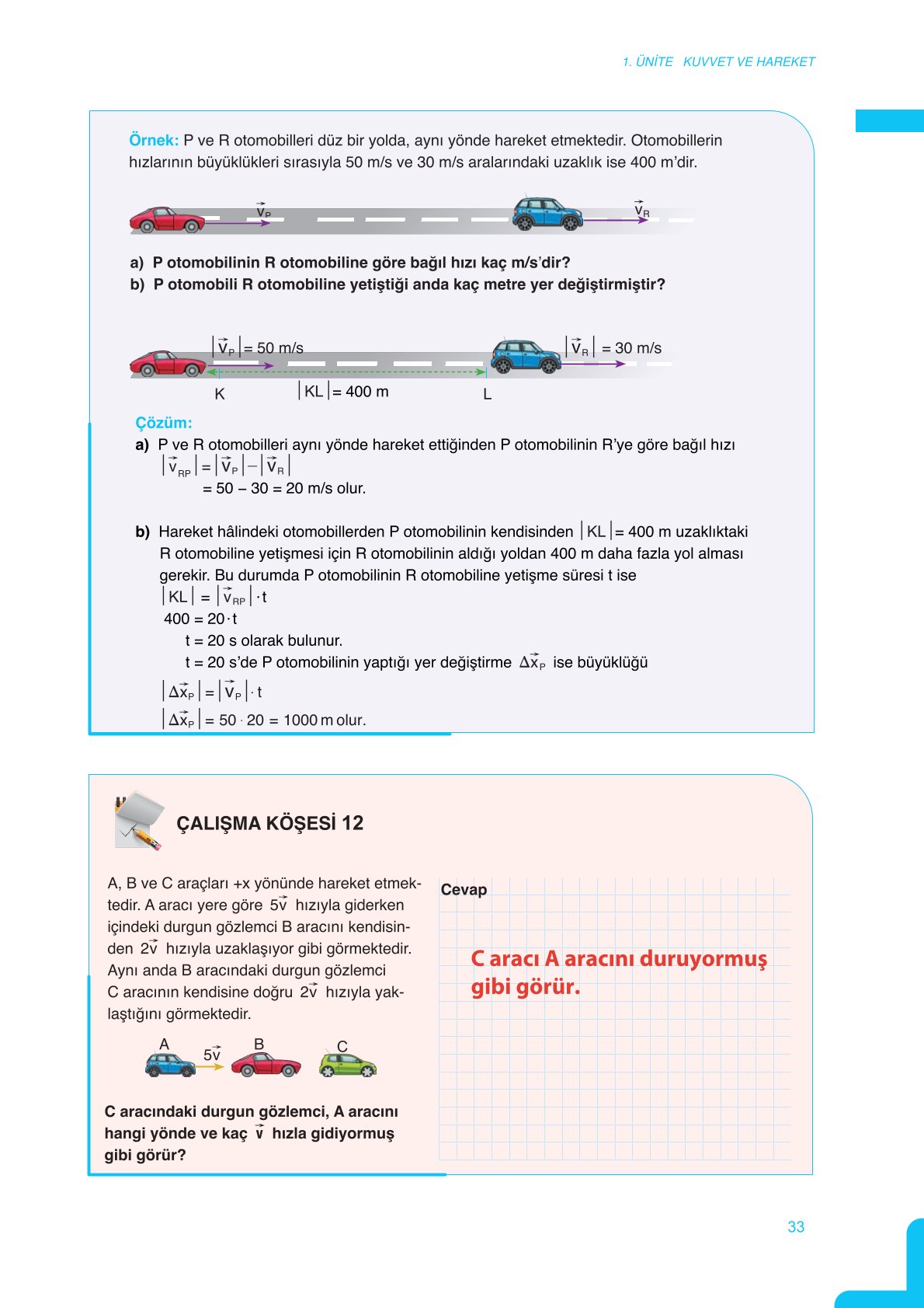 11. Sınıf Meb Yayınları Fen Lisesi Fizik Ders Kitabı Sayfa 33 Cevapları