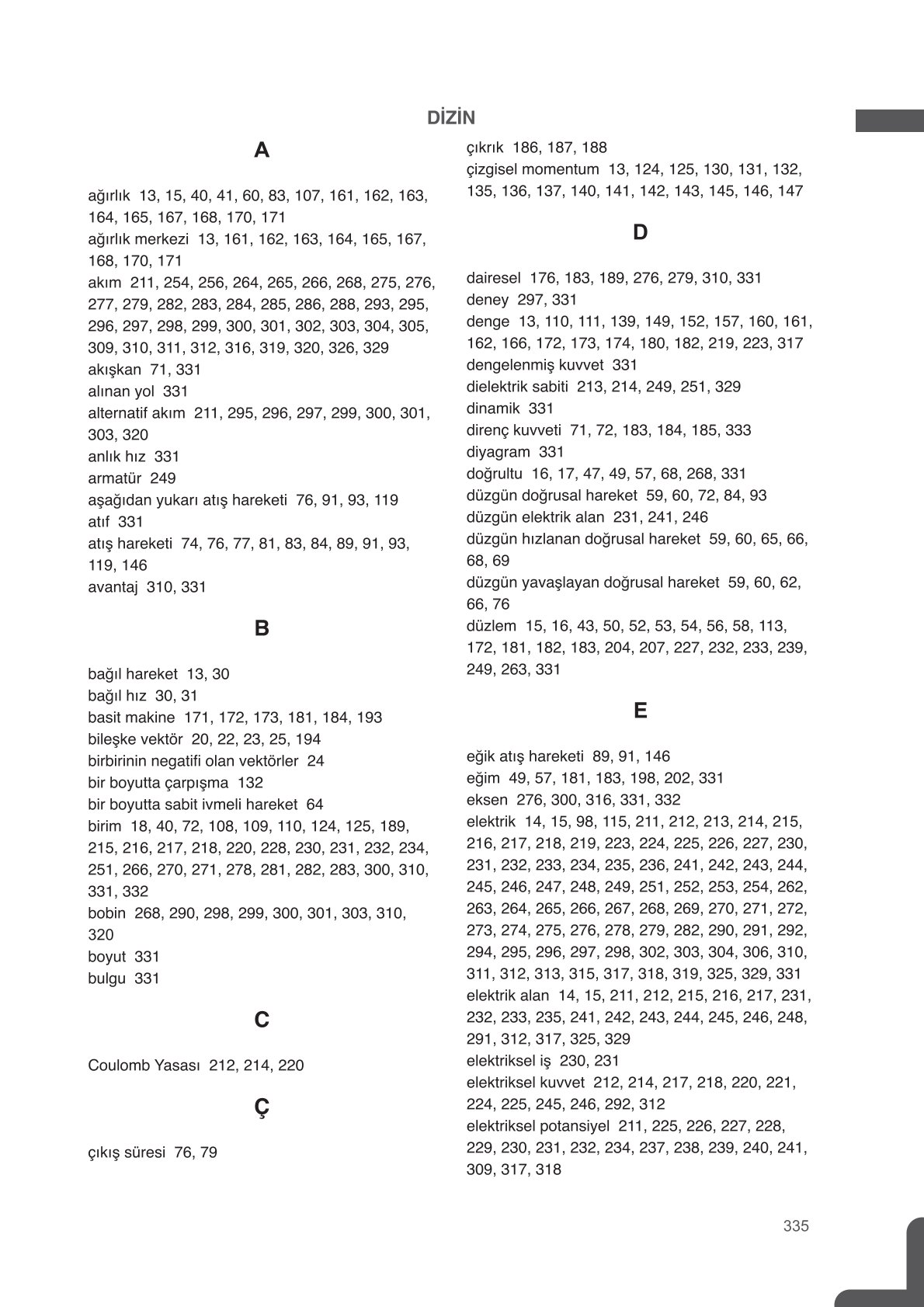 11. Sınıf Meb Yayınları Fen Lisesi Fizik Ders Kitabı Sayfa 335 Cevapları