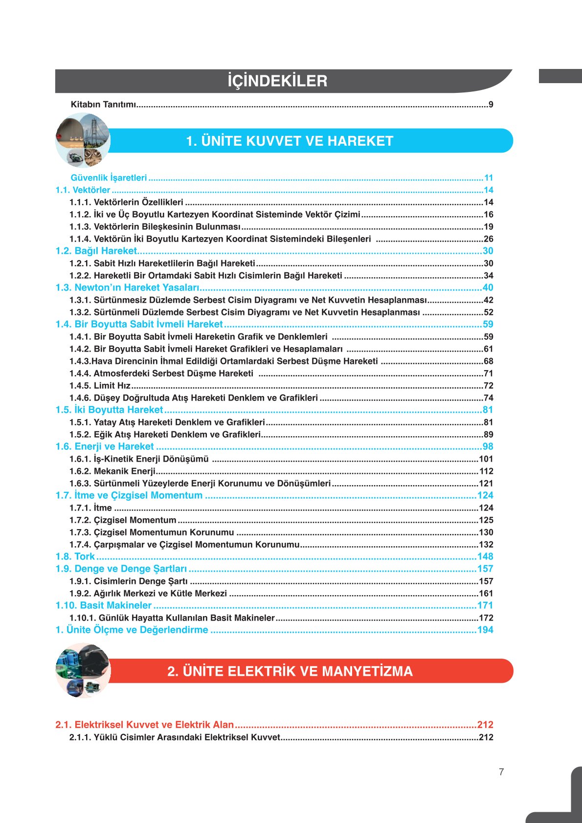 11. Sınıf Meb Yayınları Fen Lisesi Fizik Ders Kitabı Sayfa 7 Cevapları