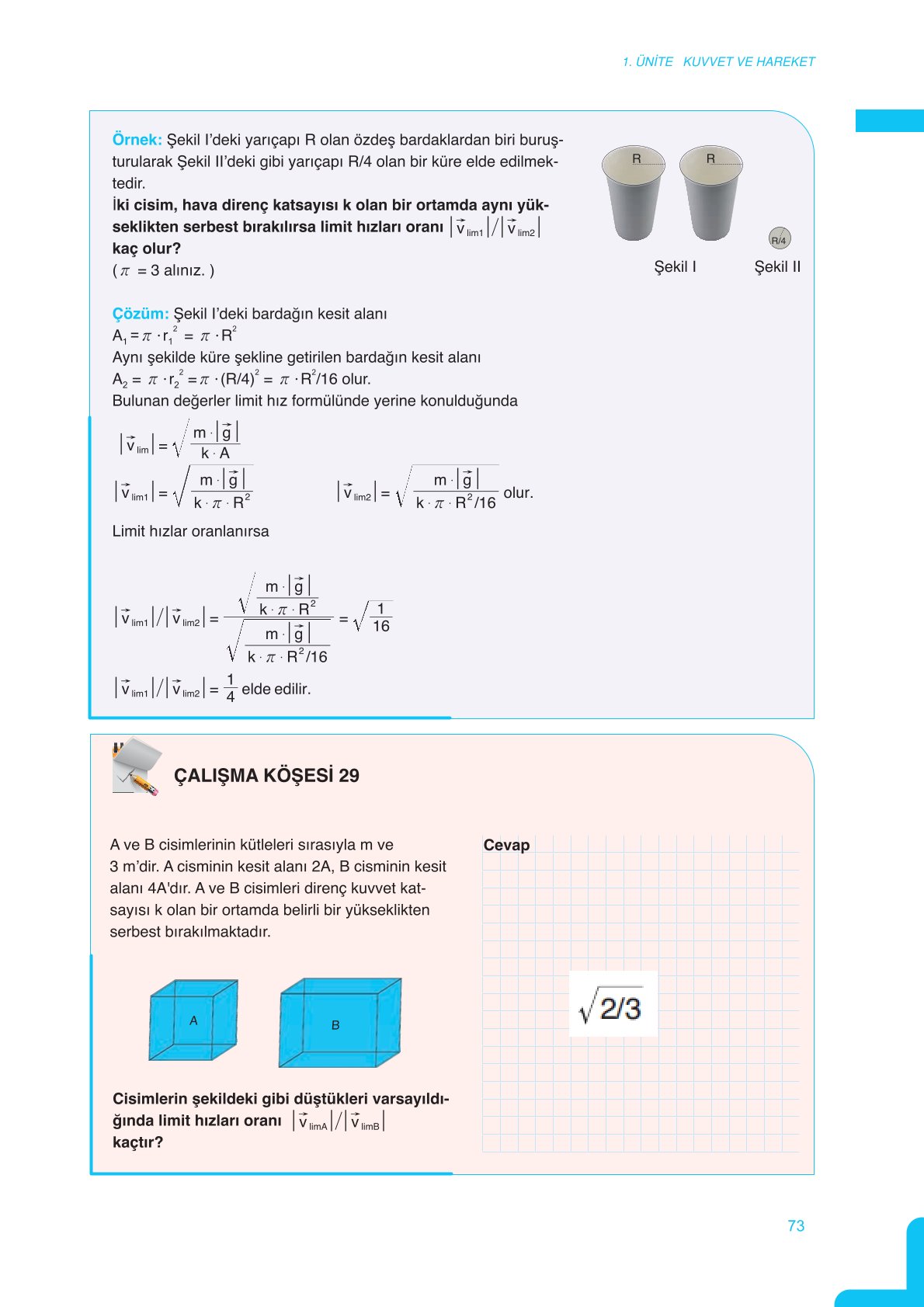 11. Sınıf Meb Yayınları Fen Lisesi Fizik Ders Kitabı Sayfa 73 Cevapları