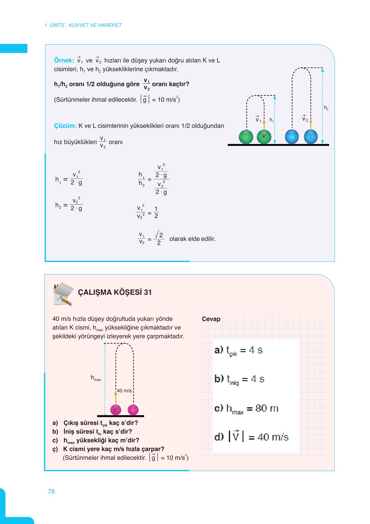 11. Sınıf Meb Yayınları Fen Lisesi Fizik Ders Kitabı Sayfa 78 Cevapları