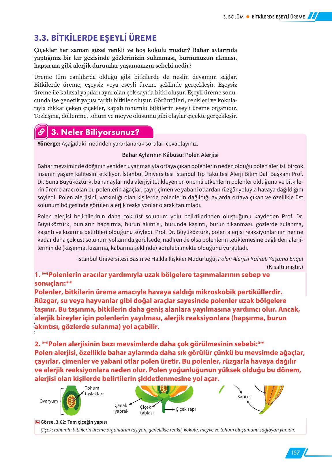 12. Sınıf Meb Yayınları Fen Lisesi Biyoloji Ders Kitabı Sayfa 157 Cevapları