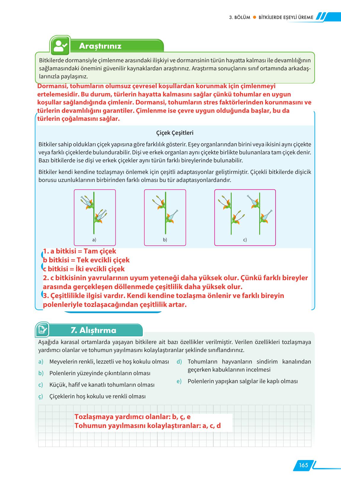 12. Sınıf Meb Yayınları Fen Lisesi Biyoloji Ders Kitabı Sayfa 165 Cevapları