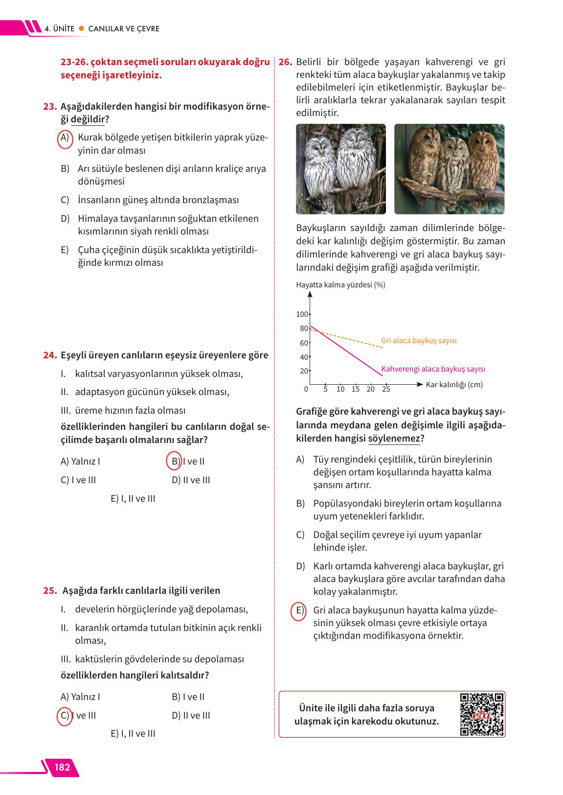 12. Sınıf Meb Yayınları Fen Lisesi Biyoloji Ders Kitabı Sayfa 182 Cevapları