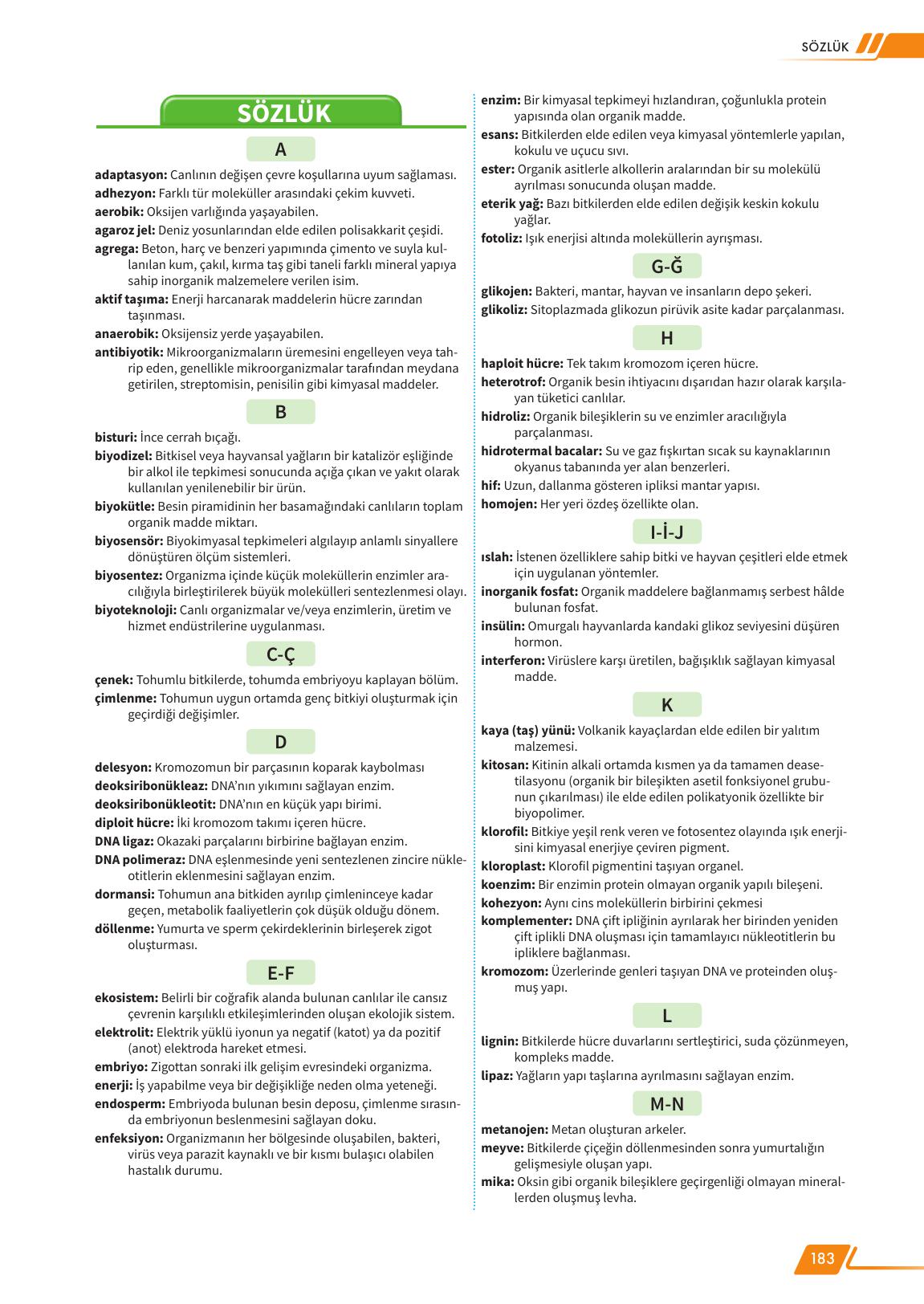 12. Sınıf Meb Yayınları Fen Lisesi Biyoloji Ders Kitabı Sayfa 183 Cevapları