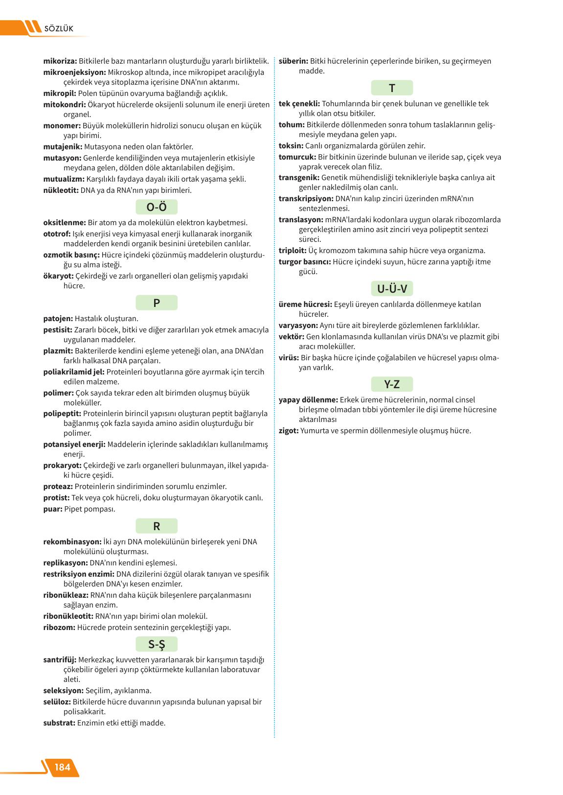 12. Sınıf Meb Yayınları Fen Lisesi Biyoloji Ders Kitabı Sayfa 184 Cevapları