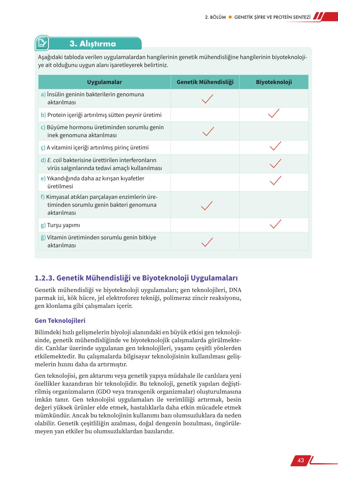 12. Sınıf Meb Yayınları Fen Lisesi Biyoloji Ders Kitabı Sayfa 43 Cevapları