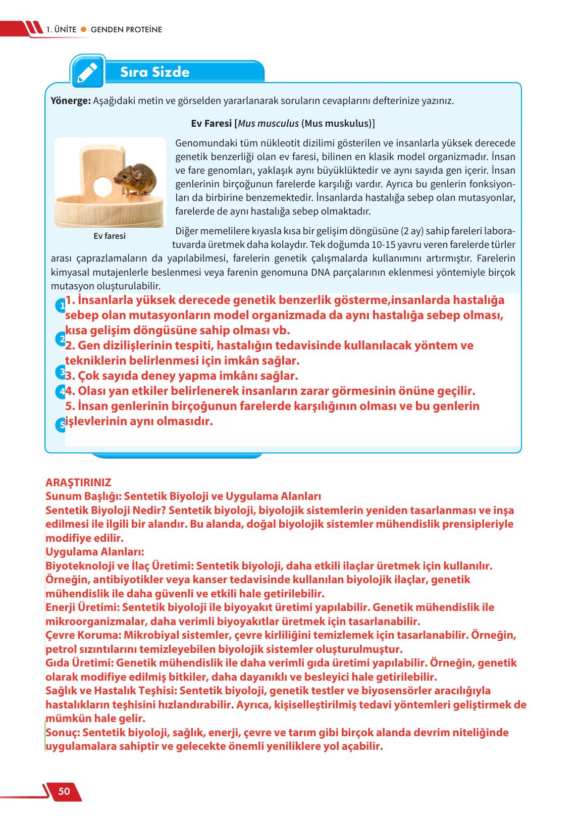 12. Sınıf Meb Yayınları Fen Lisesi Biyoloji Ders Kitabı Sayfa 50 Cevapları