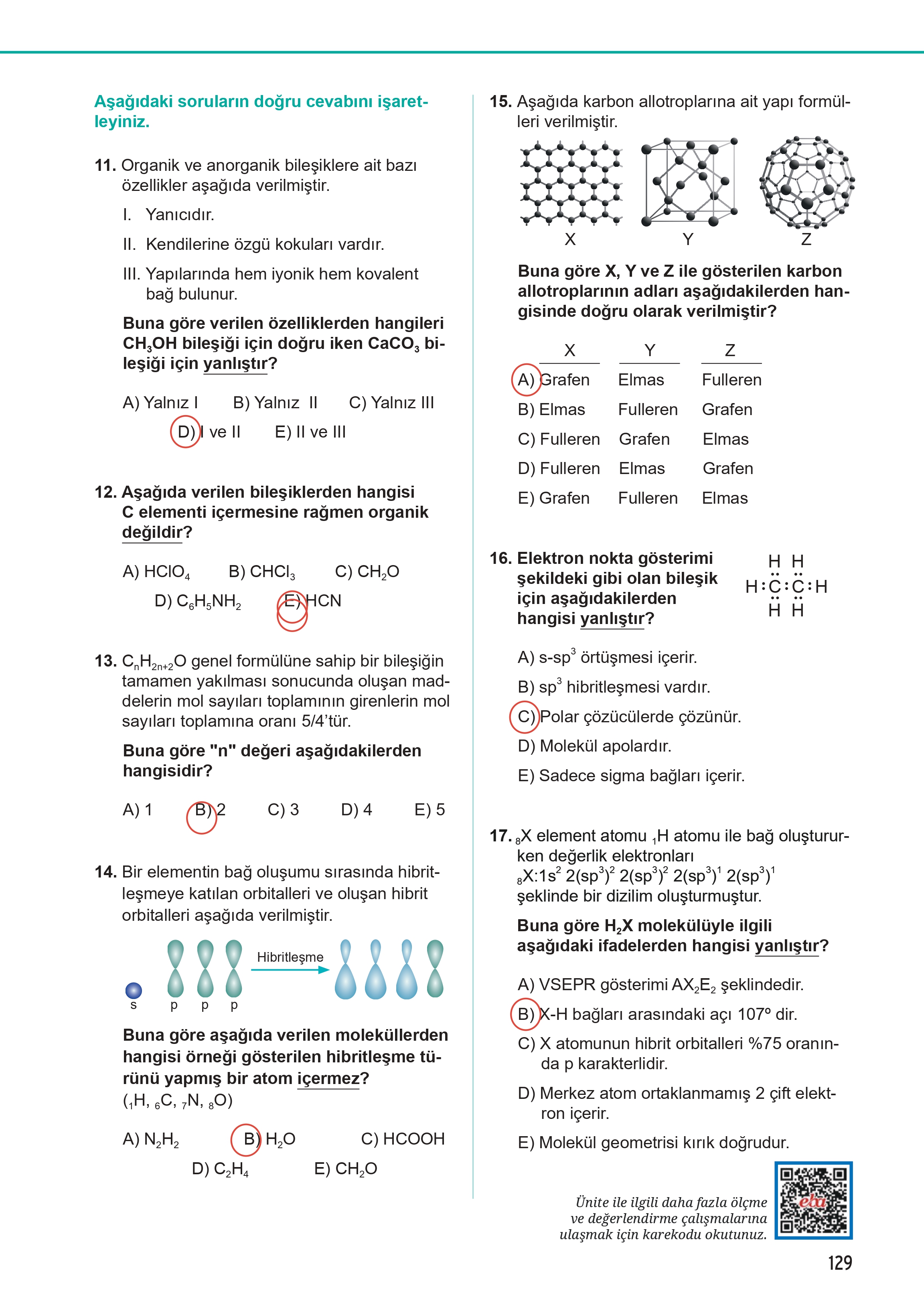12. Sınıf Meb Yayınları Fen Lisesi Kimya Ders Kitabı Sayfa 129 Cevapları