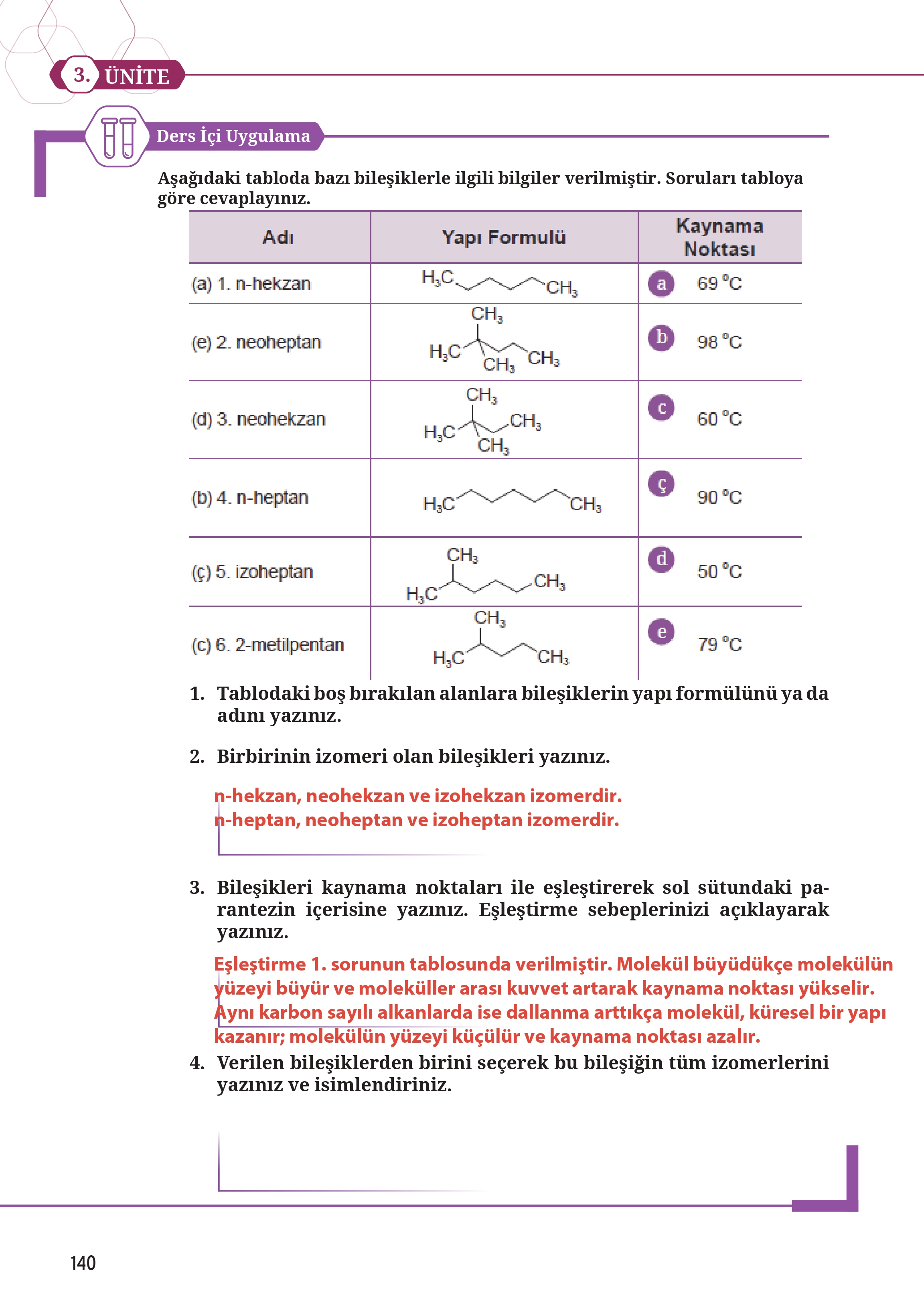 12. Sınıf Meb Yayınları Fen Lisesi Kimya Ders Kitabı Sayfa 140 Cevapları