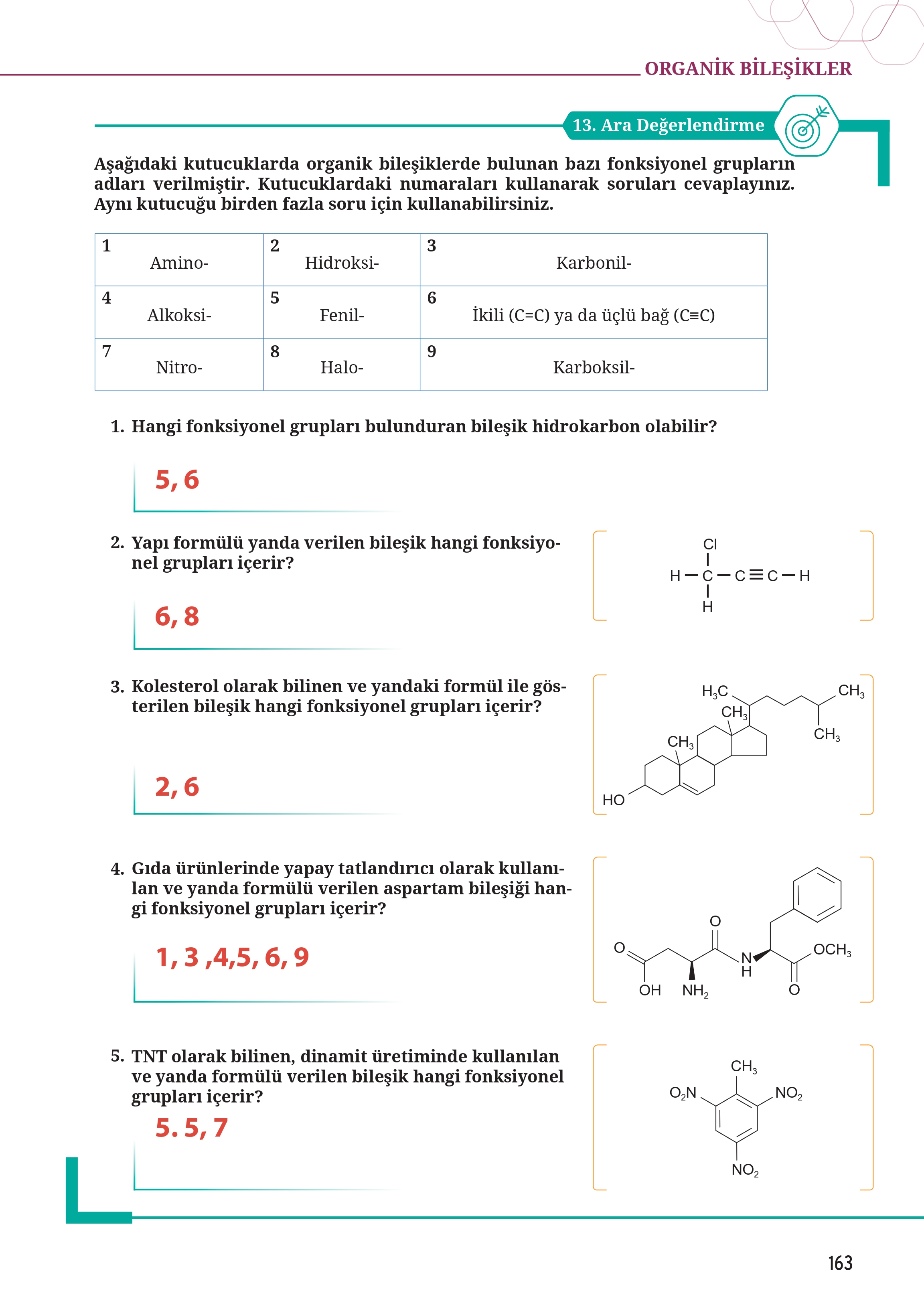 12. Sınıf Meb Yayınları Fen Lisesi Kimya Ders Kitabı Sayfa 163 Cevapları