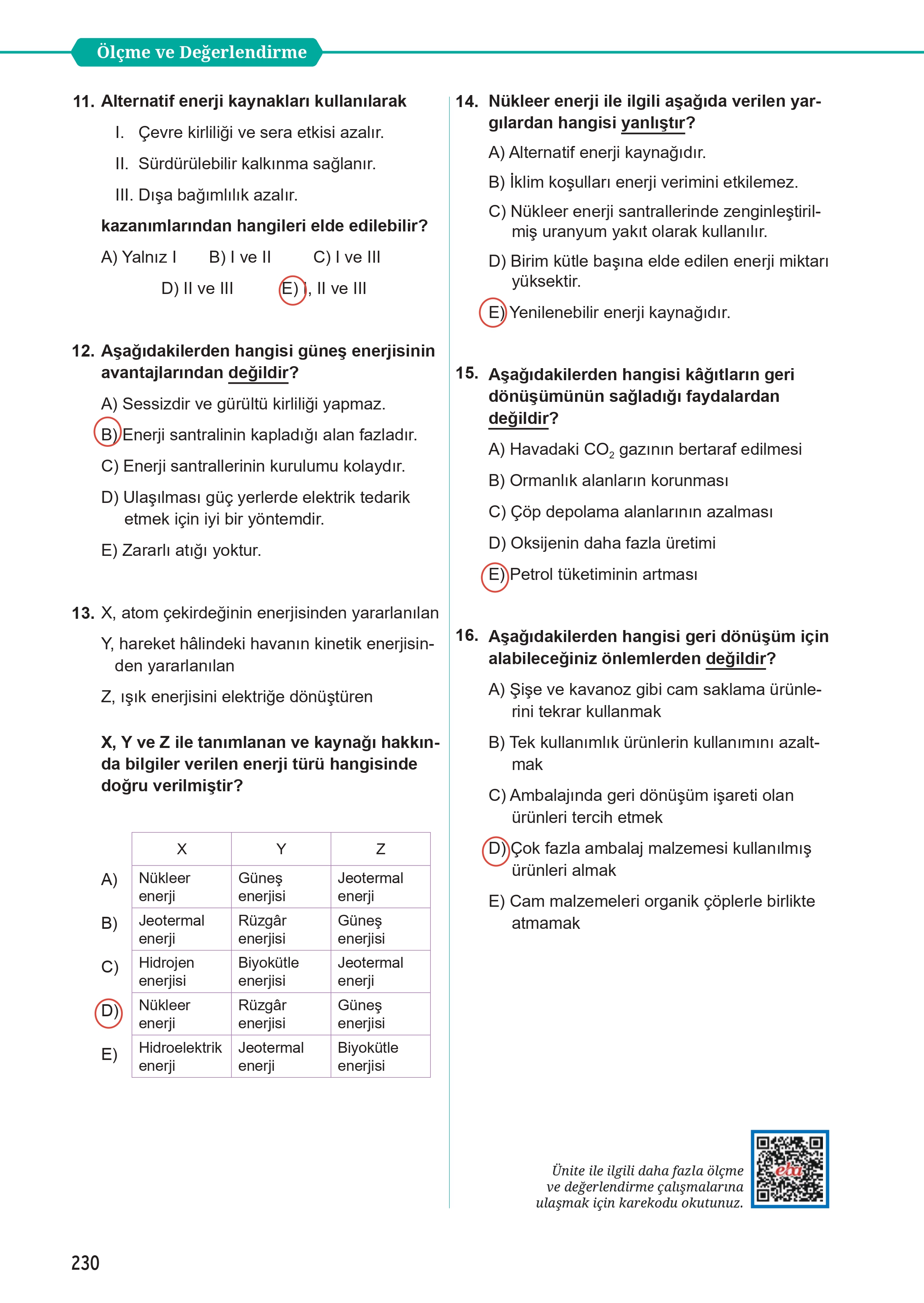 12. Sınıf Meb Yayınları Fen Lisesi Kimya Ders Kitabı Sayfa 230 Cevapları