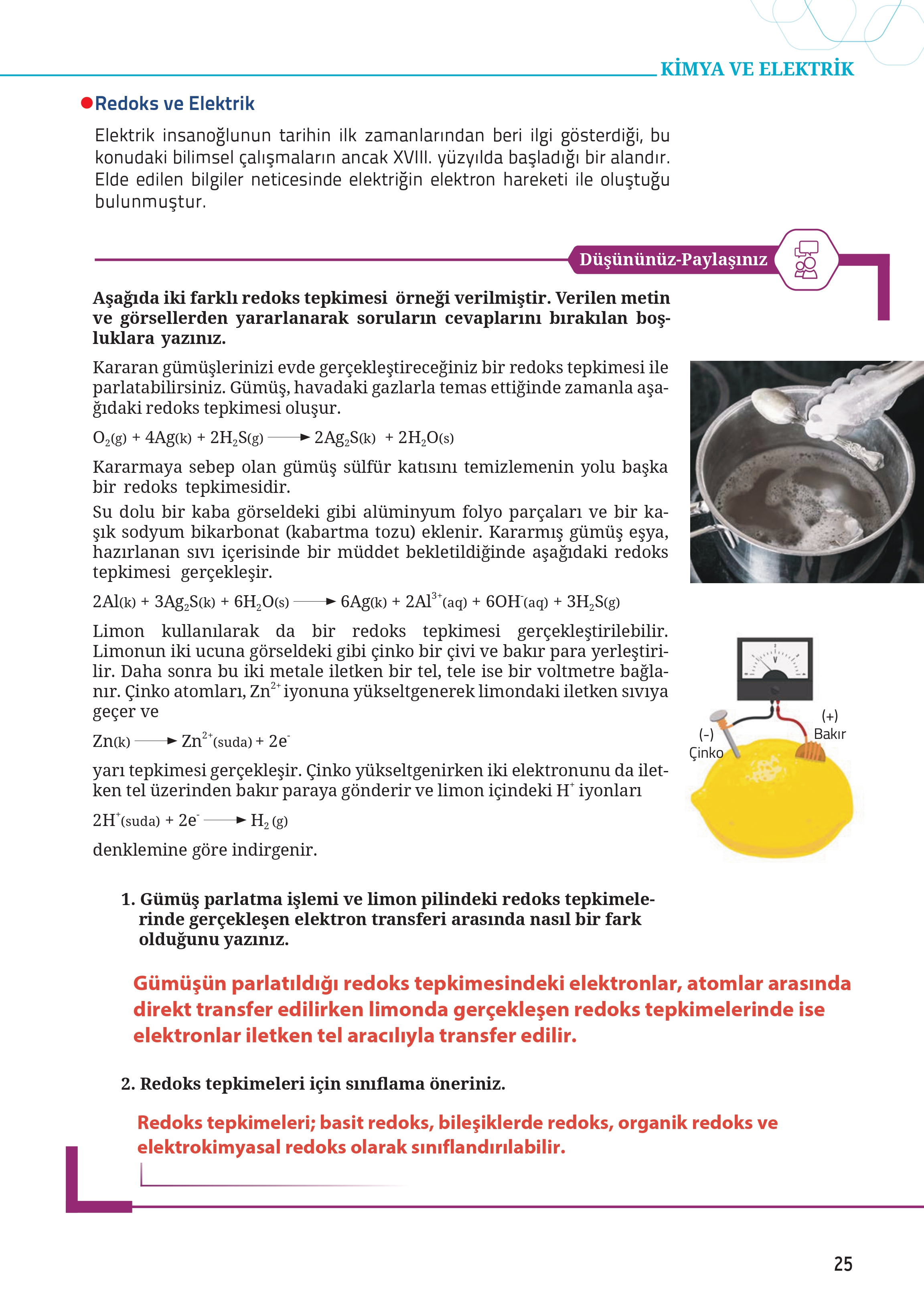 12. Sınıf Meb Yayınları Fen Lisesi Kimya Ders Kitabı Sayfa 25 Cevapları