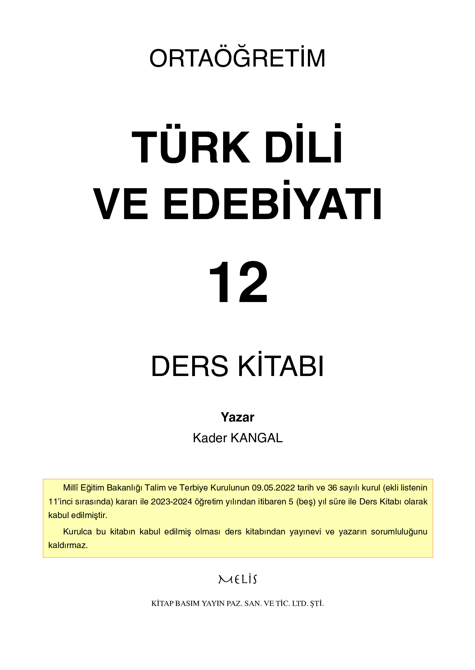 12. Sınıf Melis Yayınları Türk Dili Ve Edebiyatı Ders Kitabı Sayfa 1 Cevapları