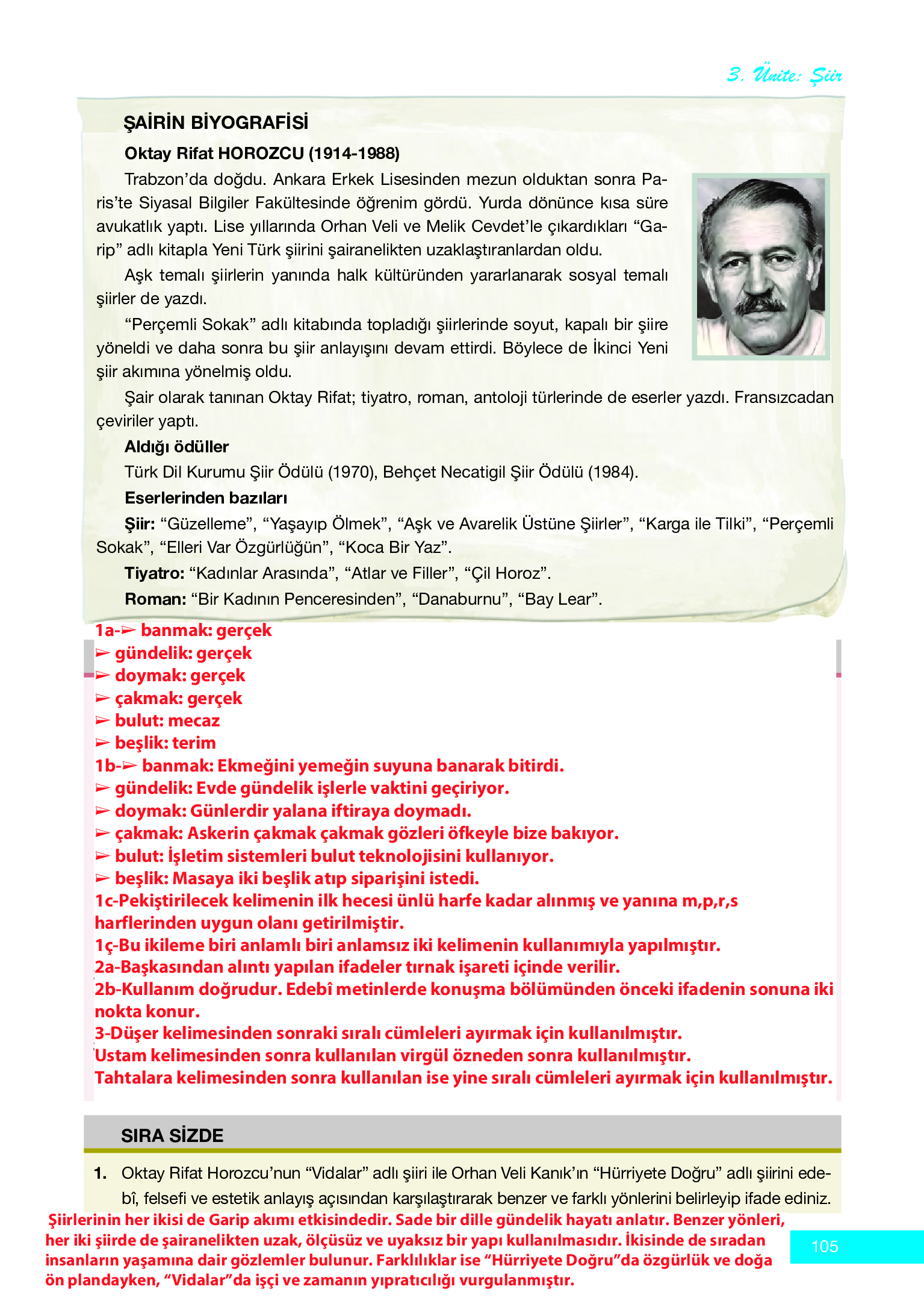 12. Sınıf Melis Yayınları Türk Dili Ve Edebiyatı Ders Kitabı Sayfa 105 Cevapları