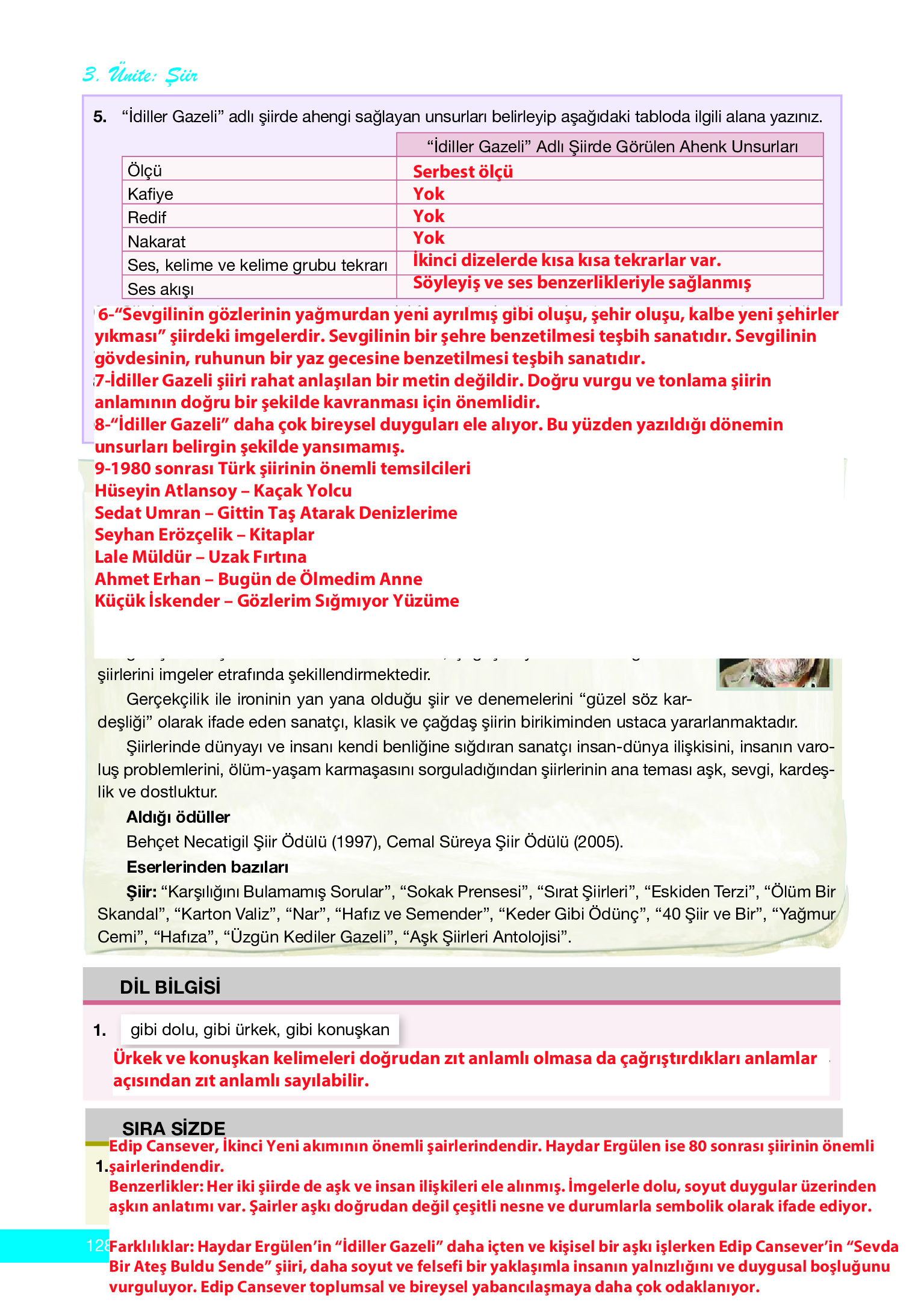 12. Sınıf Melis Yayınları Türk Dili Ve Edebiyatı Ders Kitabı Sayfa 128 Cevapları