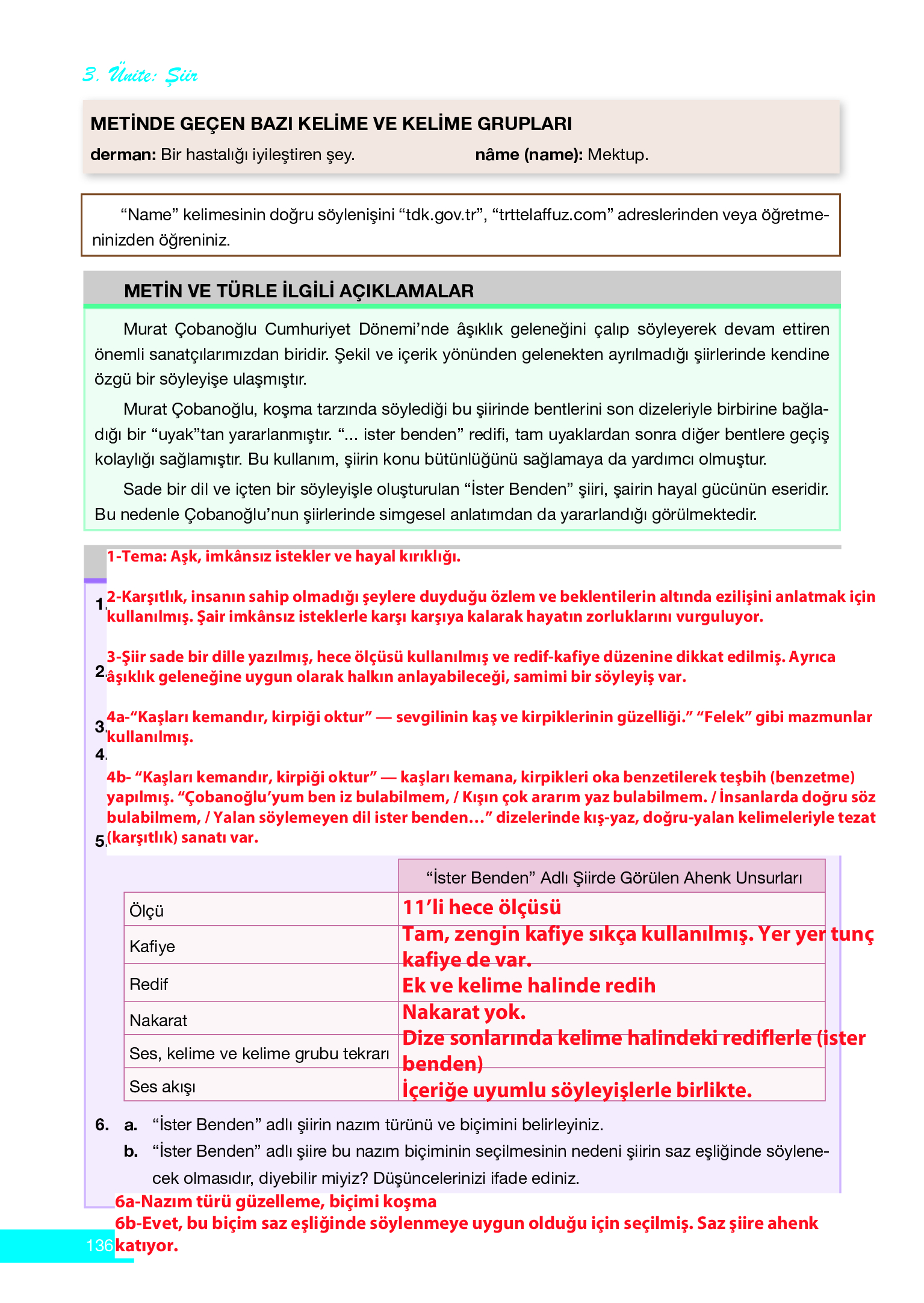 12. Sınıf Melis Yayınları Türk Dili Ve Edebiyatı Ders Kitabı Sayfa 136 Cevapları