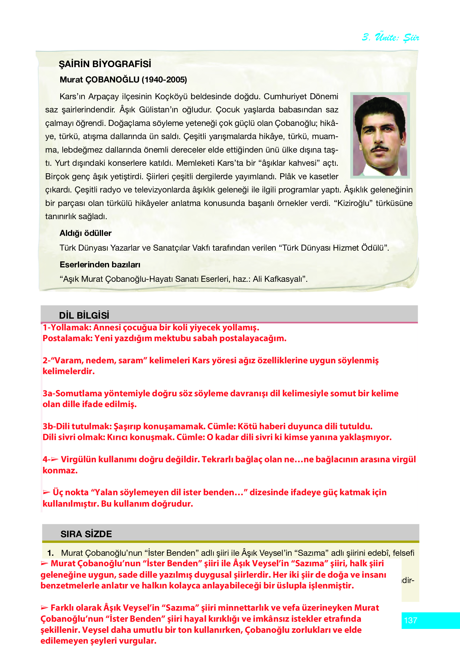 12. Sınıf Melis Yayınları Türk Dili Ve Edebiyatı Ders Kitabı Sayfa 137 Cevapları