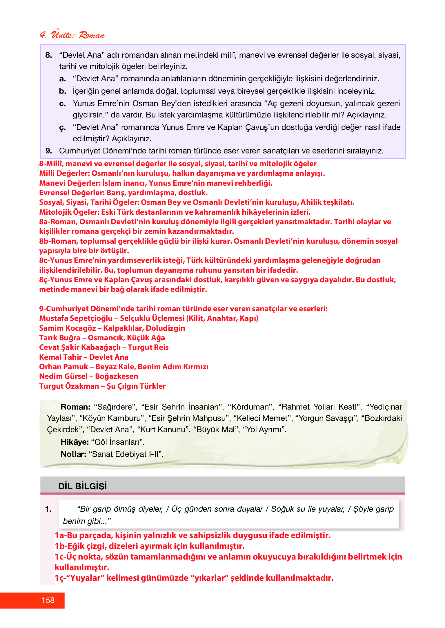 12. Sınıf Melis Yayınları Türk Dili Ve Edebiyatı Ders Kitabı Sayfa 158 Cevapları