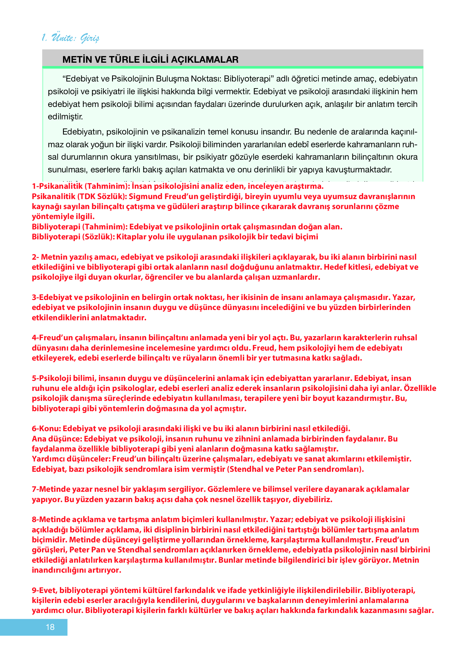 12. Sınıf Melis Yayınları Türk Dili Ve Edebiyatı Ders Kitabı Sayfa 18 Cevapları