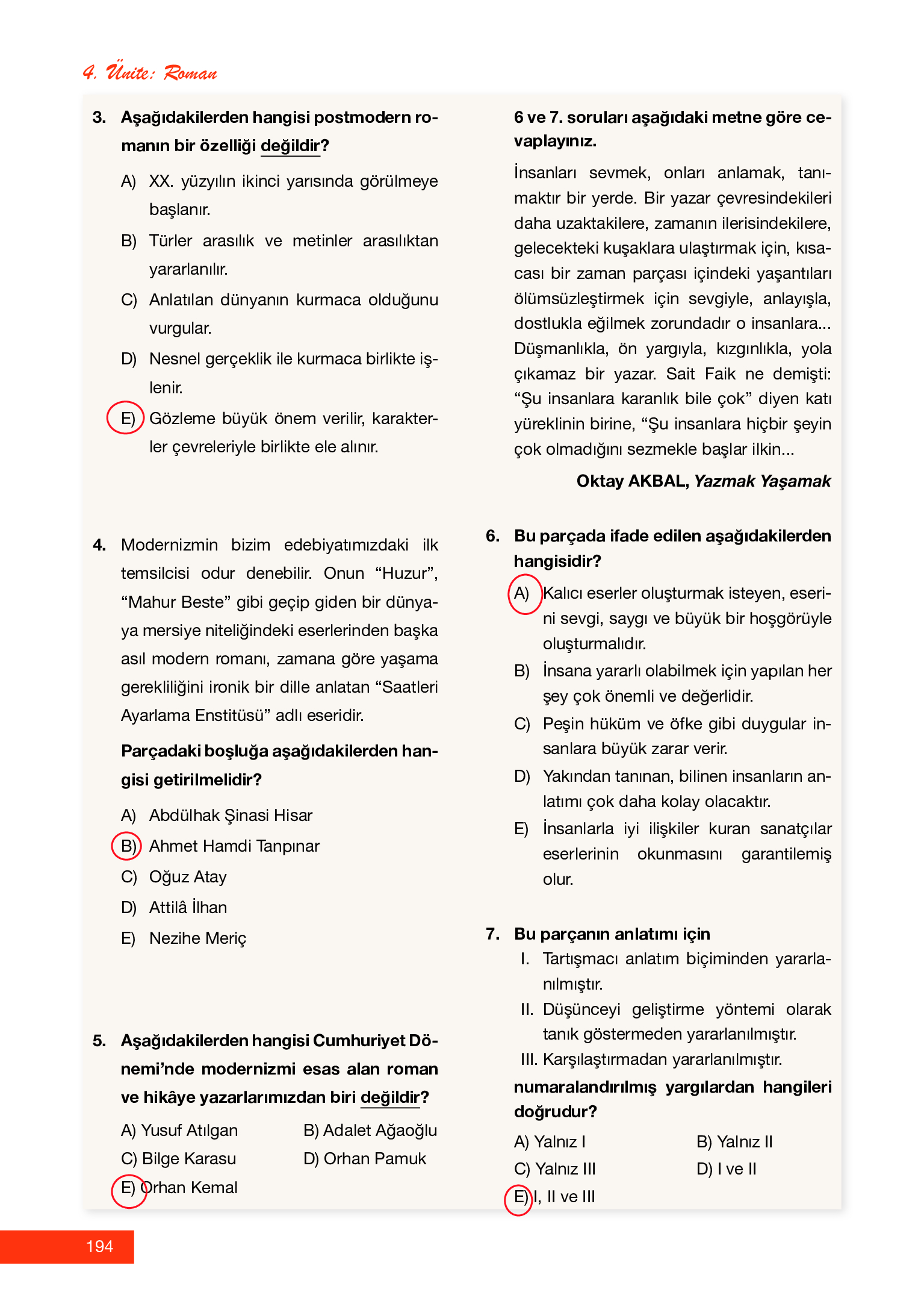 12. Sınıf Melis Yayınları Türk Dili Ve Edebiyatı Ders Kitabı Sayfa 194 Cevapları