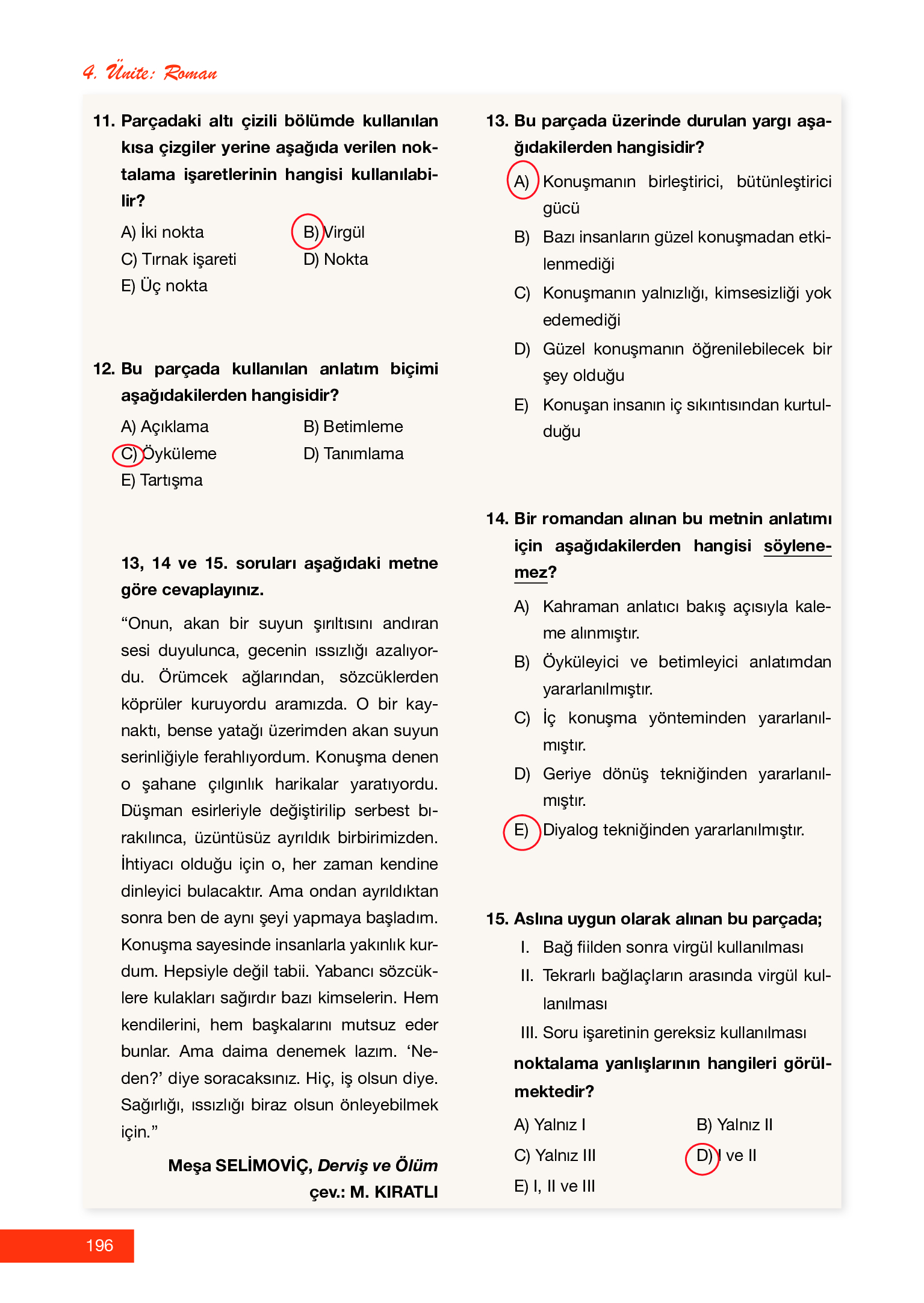 12. Sınıf Melis Yayınları Türk Dili Ve Edebiyatı Ders Kitabı Sayfa 196 Cevapları