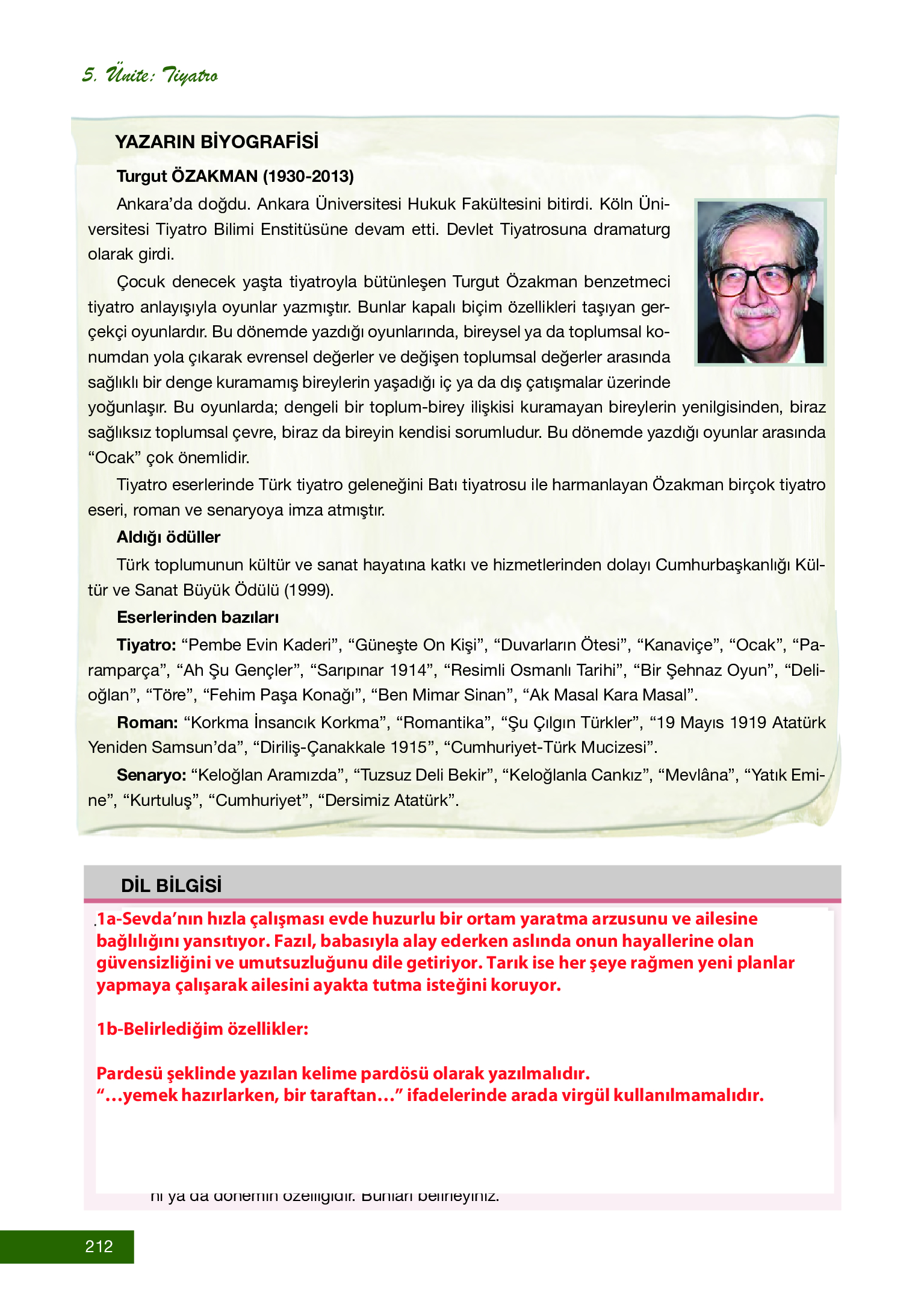 12. Sınıf Melis Yayınları Türk Dili Ve Edebiyatı Ders Kitabı Sayfa 212 Cevapları