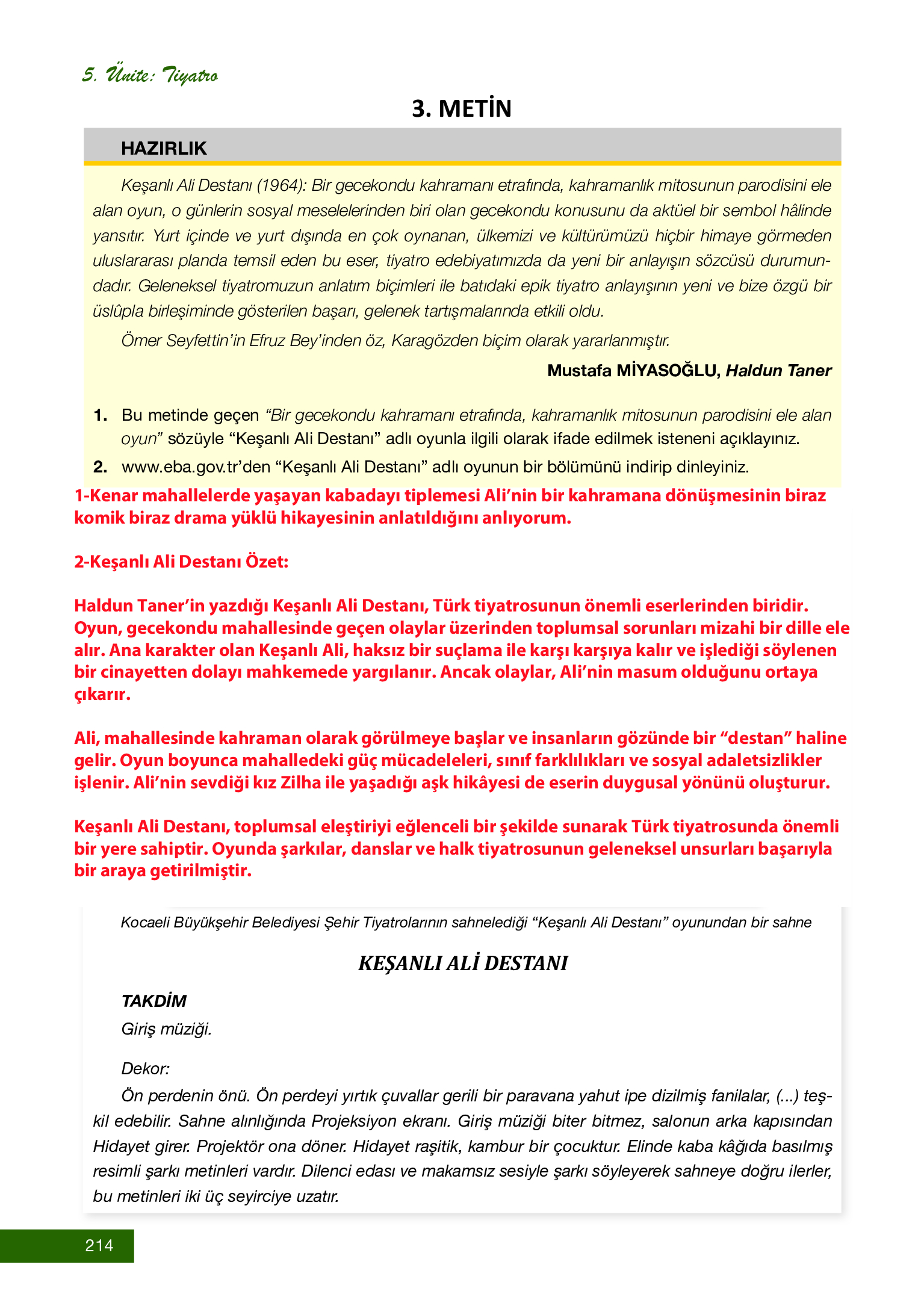 12. Sınıf Melis Yayınları Türk Dili Ve Edebiyatı Ders Kitabı Sayfa 214 Cevapları