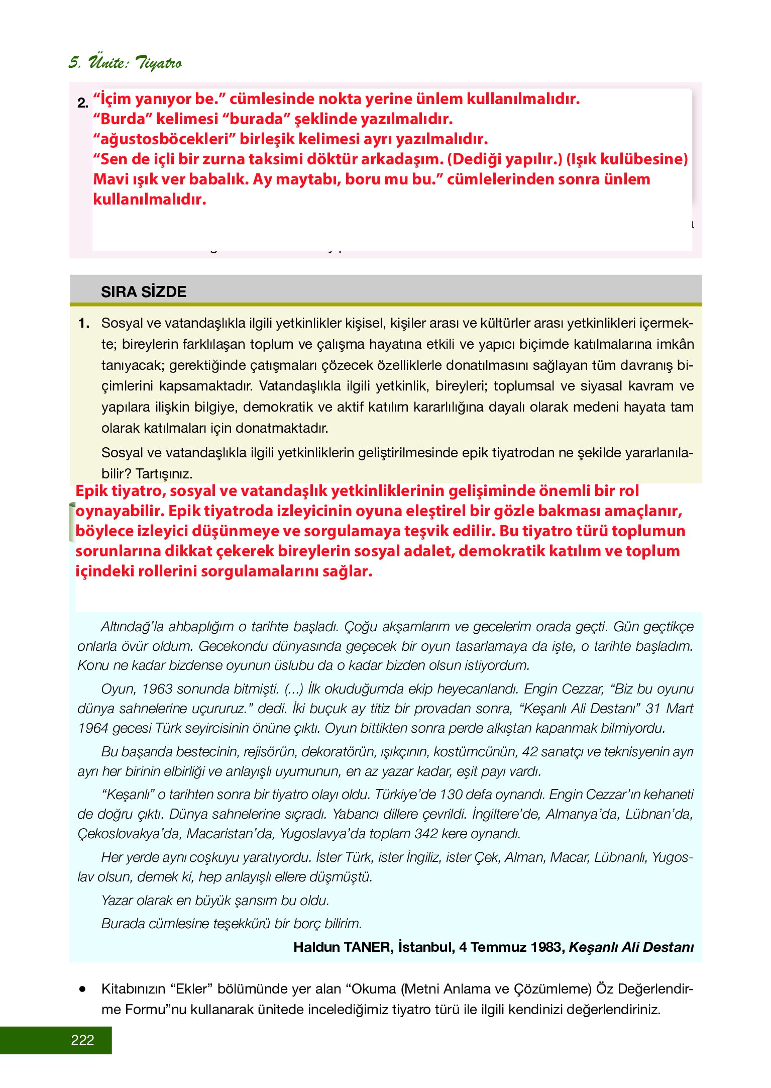 12. Sınıf Melis Yayınları Türk Dili Ve Edebiyatı Ders Kitabı Sayfa 222 Cevapları