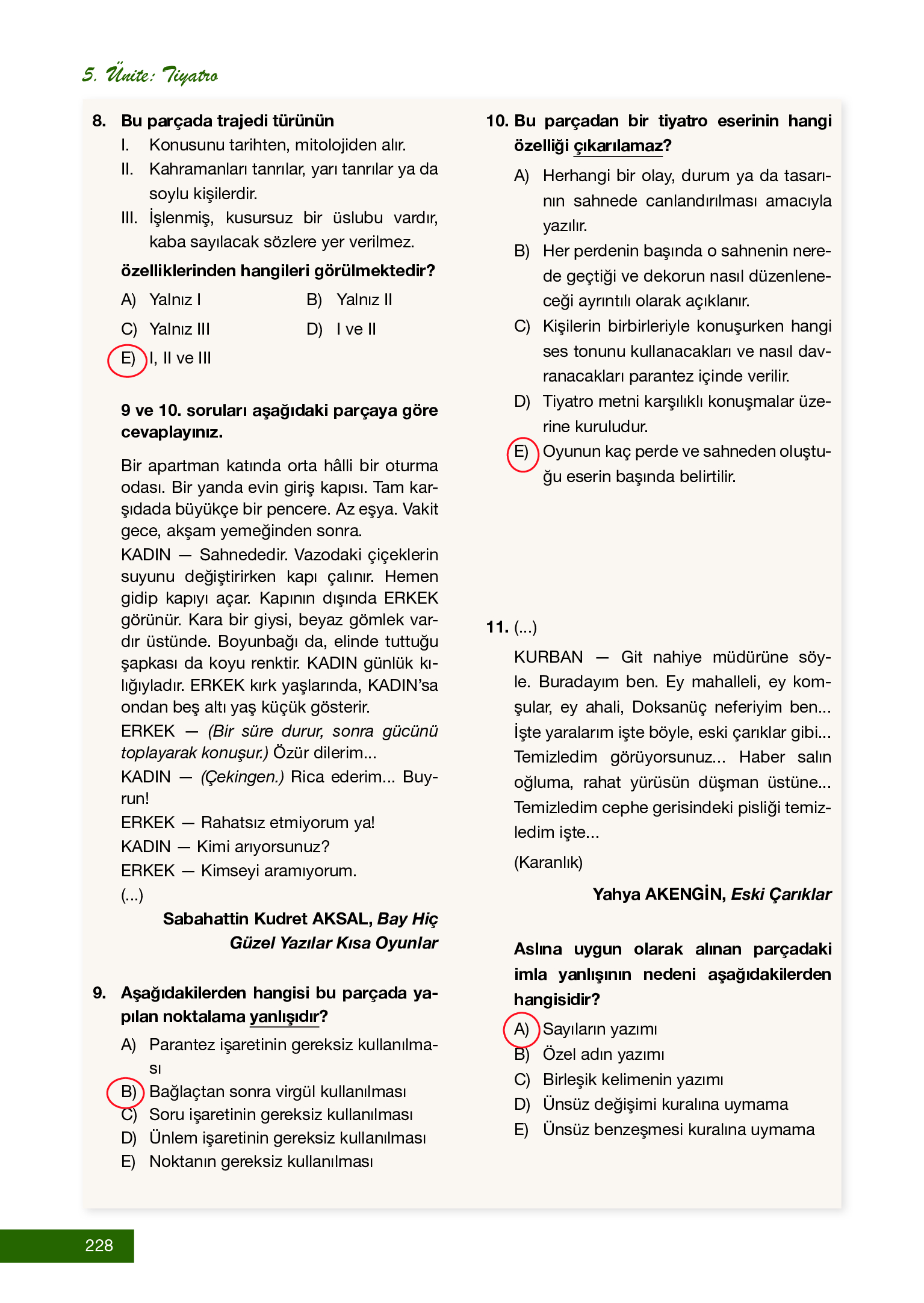 12. Sınıf Melis Yayınları Türk Dili Ve Edebiyatı Ders Kitabı Sayfa 228 Cevapları