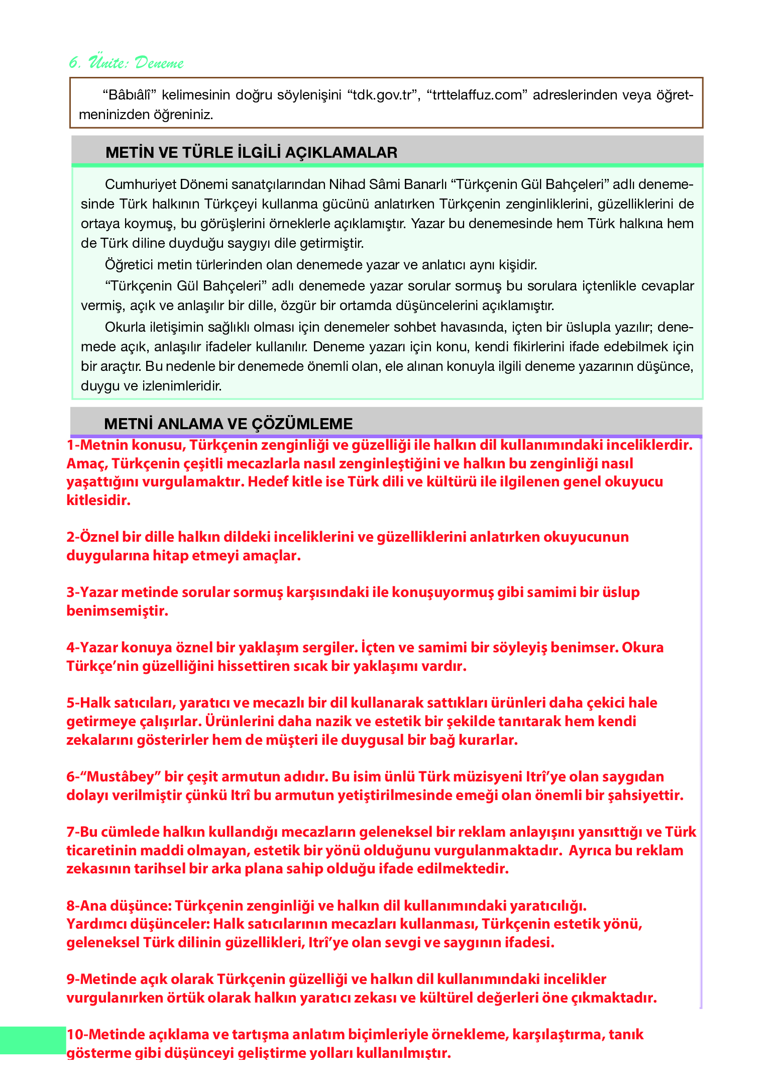 12. Sınıf Melis Yayınları Türk Dili Ve Edebiyatı Ders Kitabı Sayfa 240 Cevapları