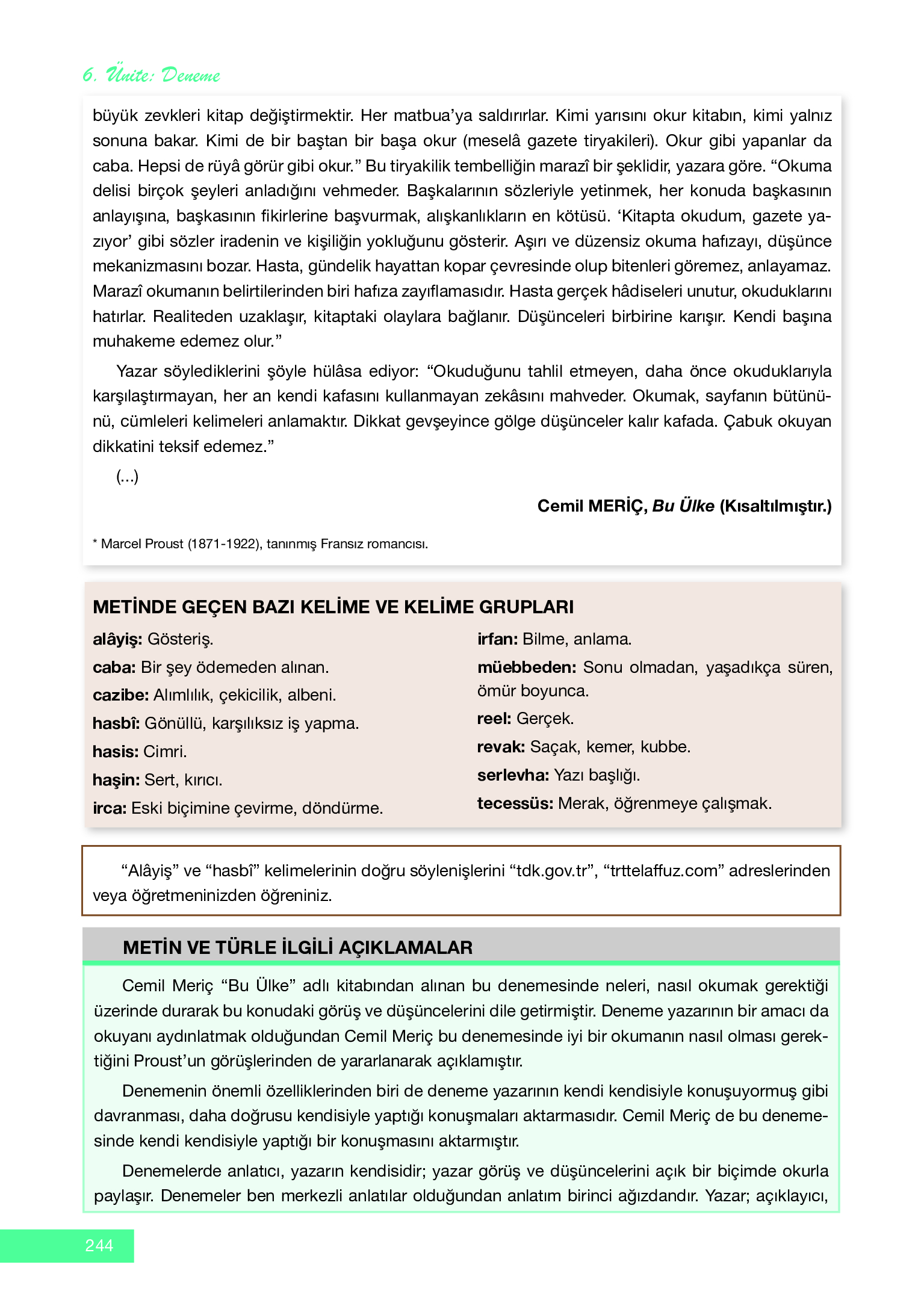 12. Sınıf Melis Yayınları Türk Dili Ve Edebiyatı Ders Kitabı Sayfa 244 Cevapları