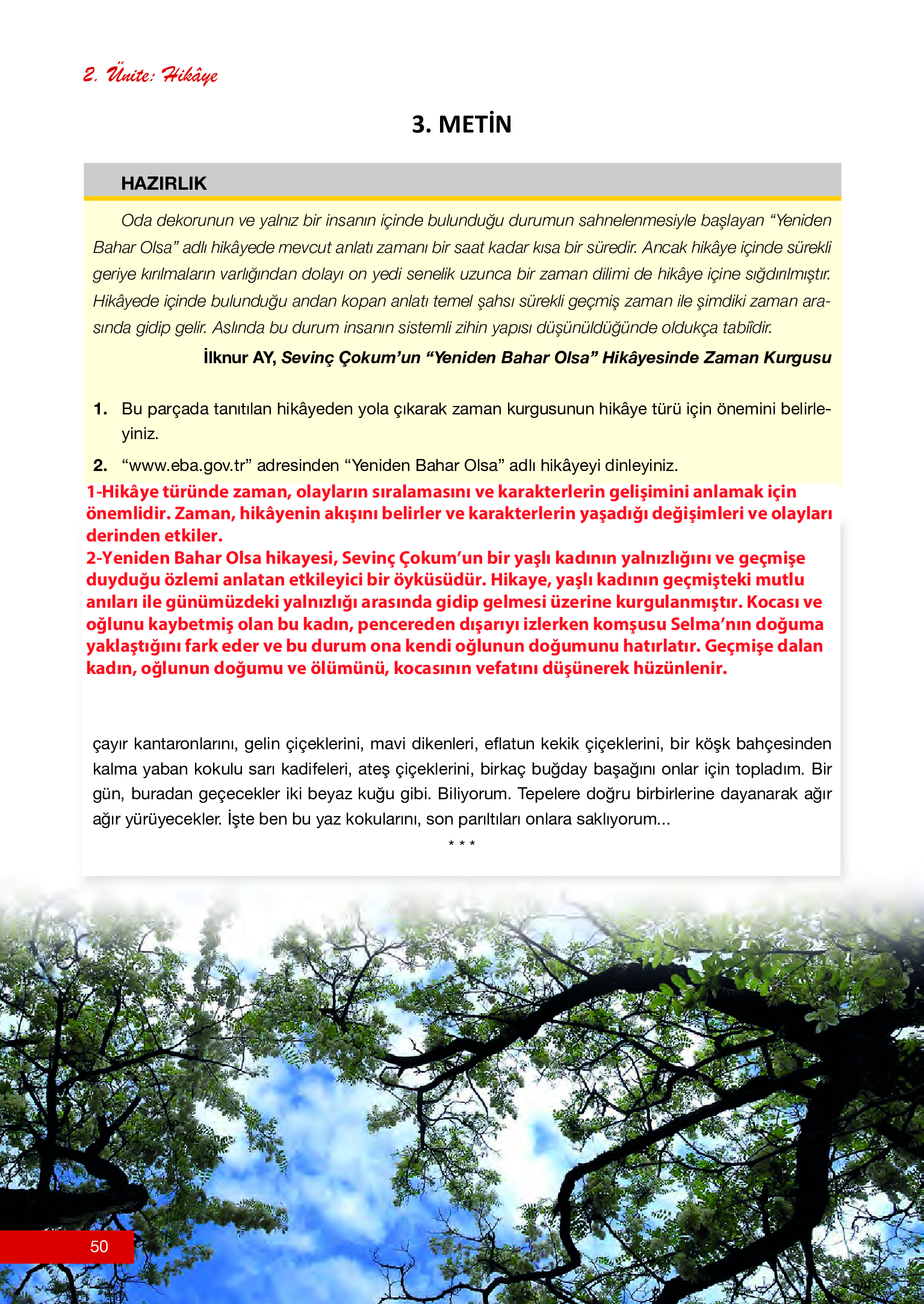 12. Sınıf Melis Yayınları Türk Dili Ve Edebiyatı Ders Kitabı Sayfa 50 Cevapları