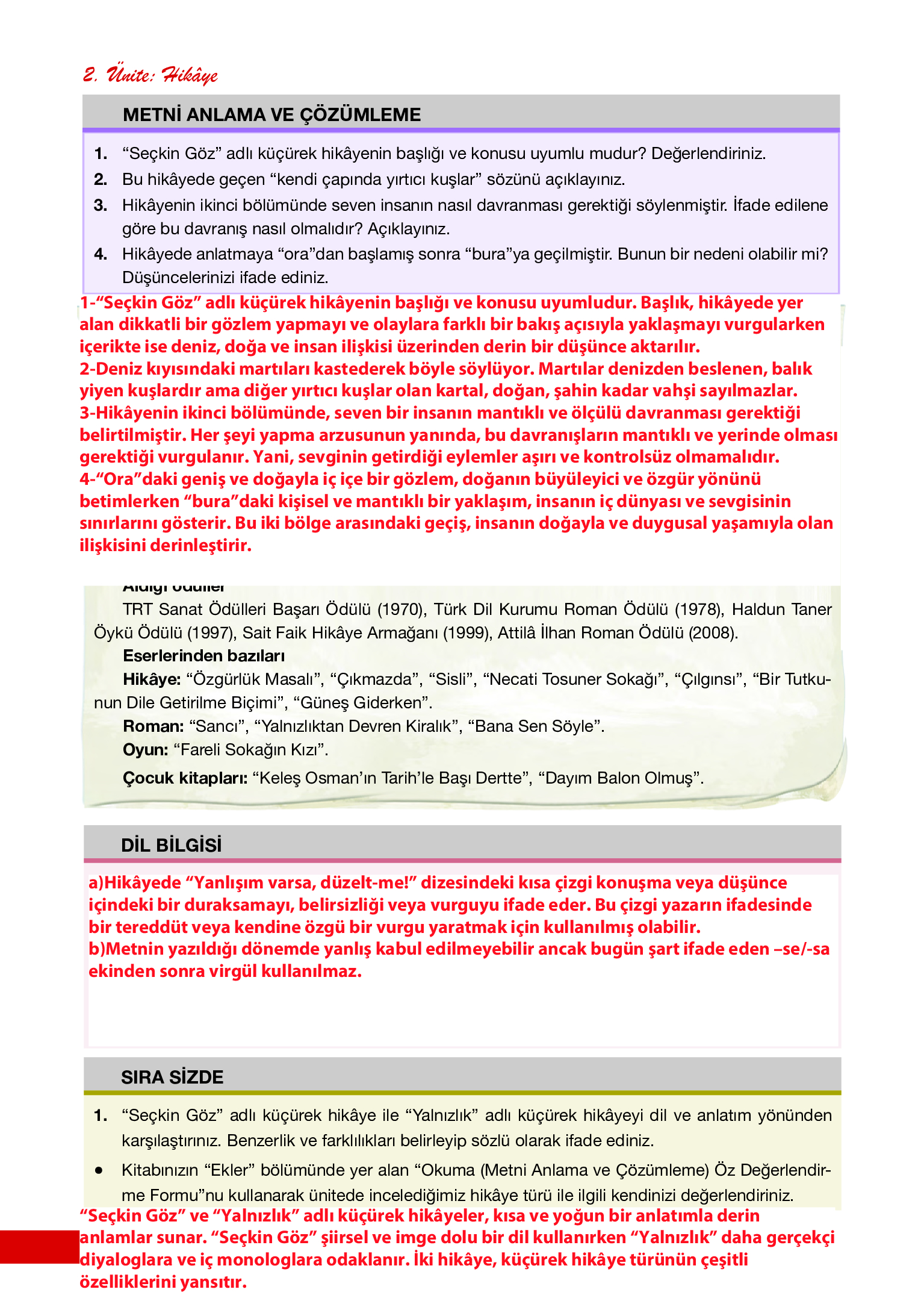 12. Sınıf Melis Yayınları Türk Dili Ve Edebiyatı Ders Kitabı Sayfa 68 Cevapları