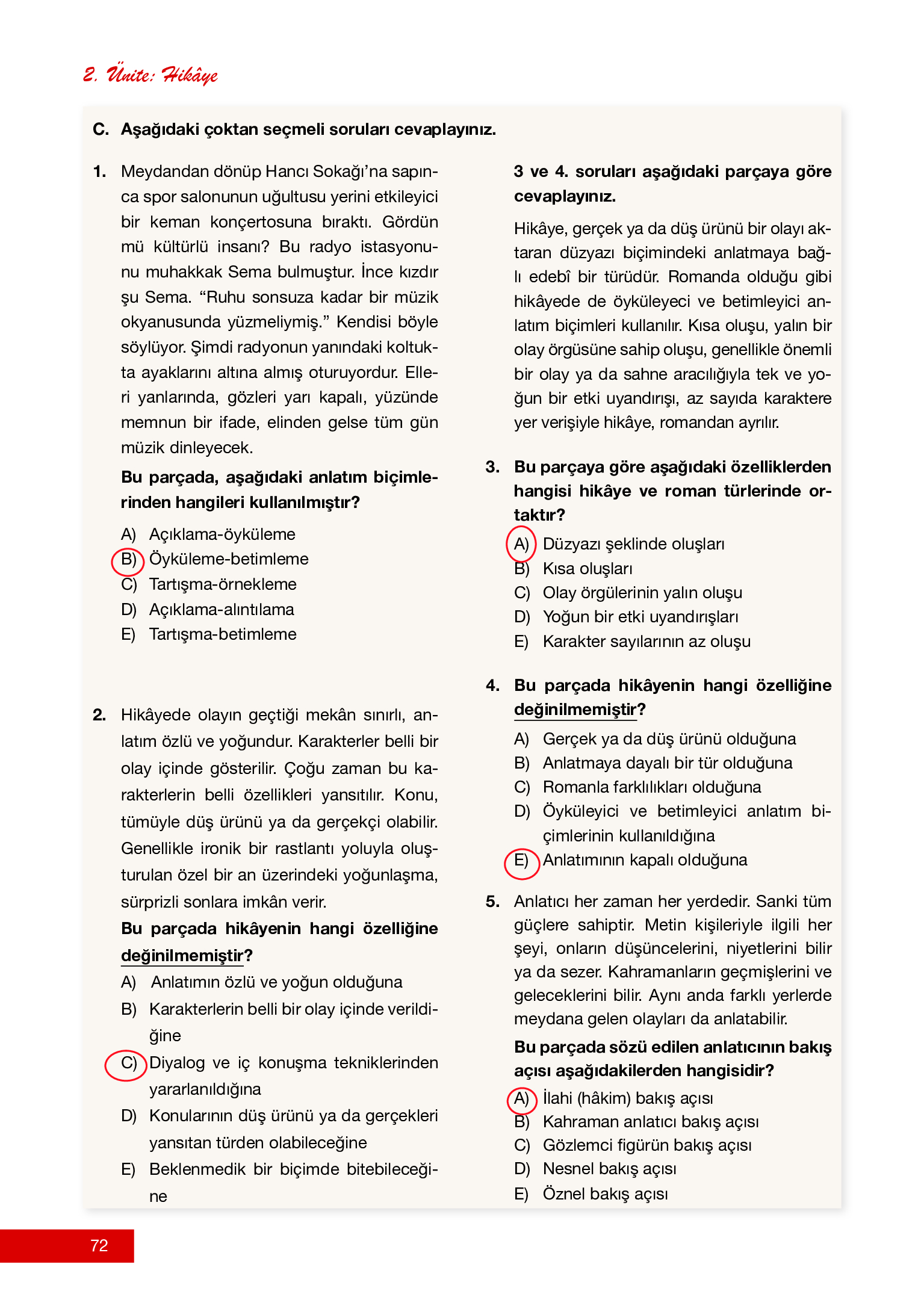 12. Sınıf Melis Yayınları Türk Dili Ve Edebiyatı Ders Kitabı Sayfa 72 Cevapları