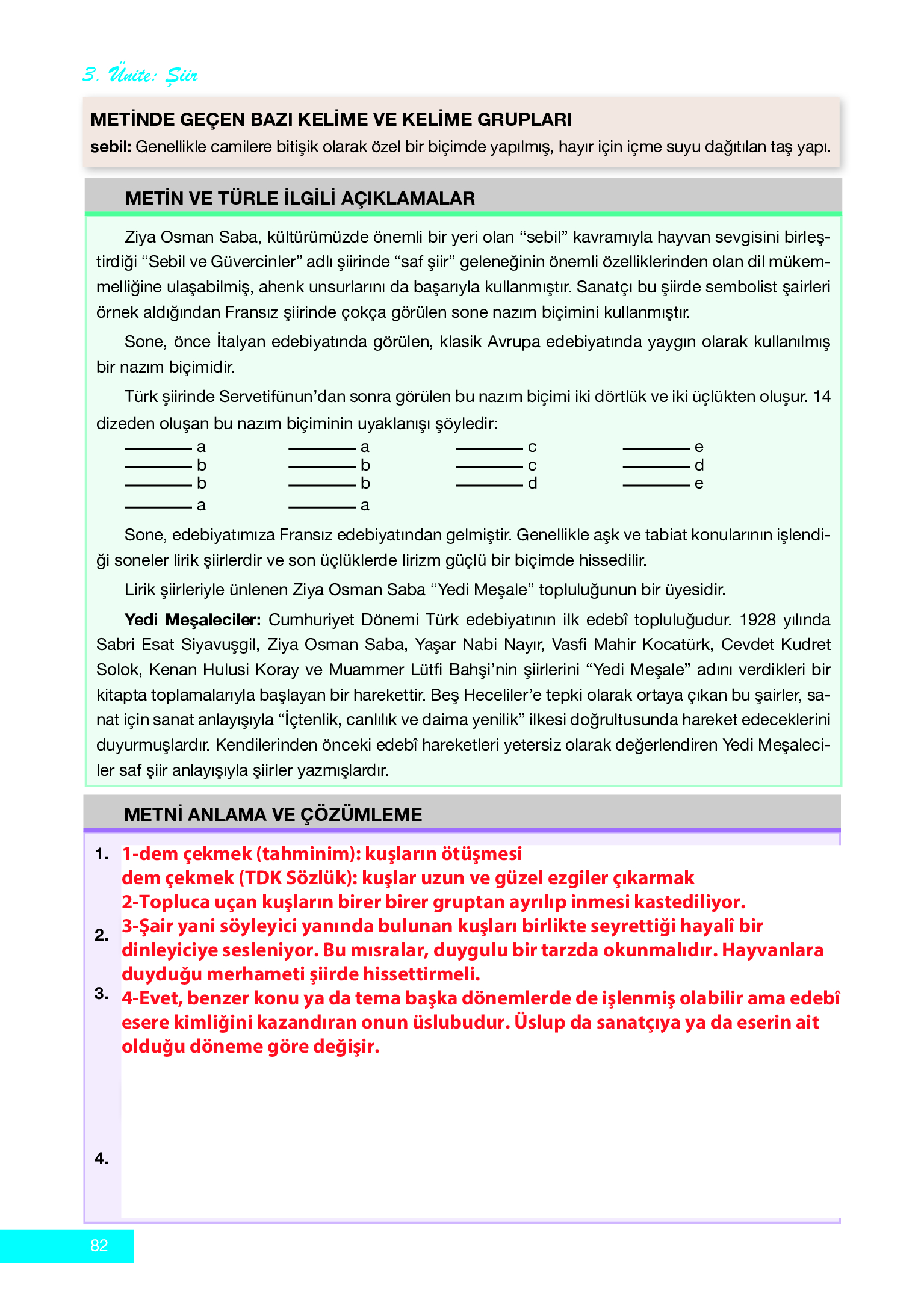 12. Sınıf Melis Yayınları Türk Dili Ve Edebiyatı Ders Kitabı Sayfa 82 Cevapları