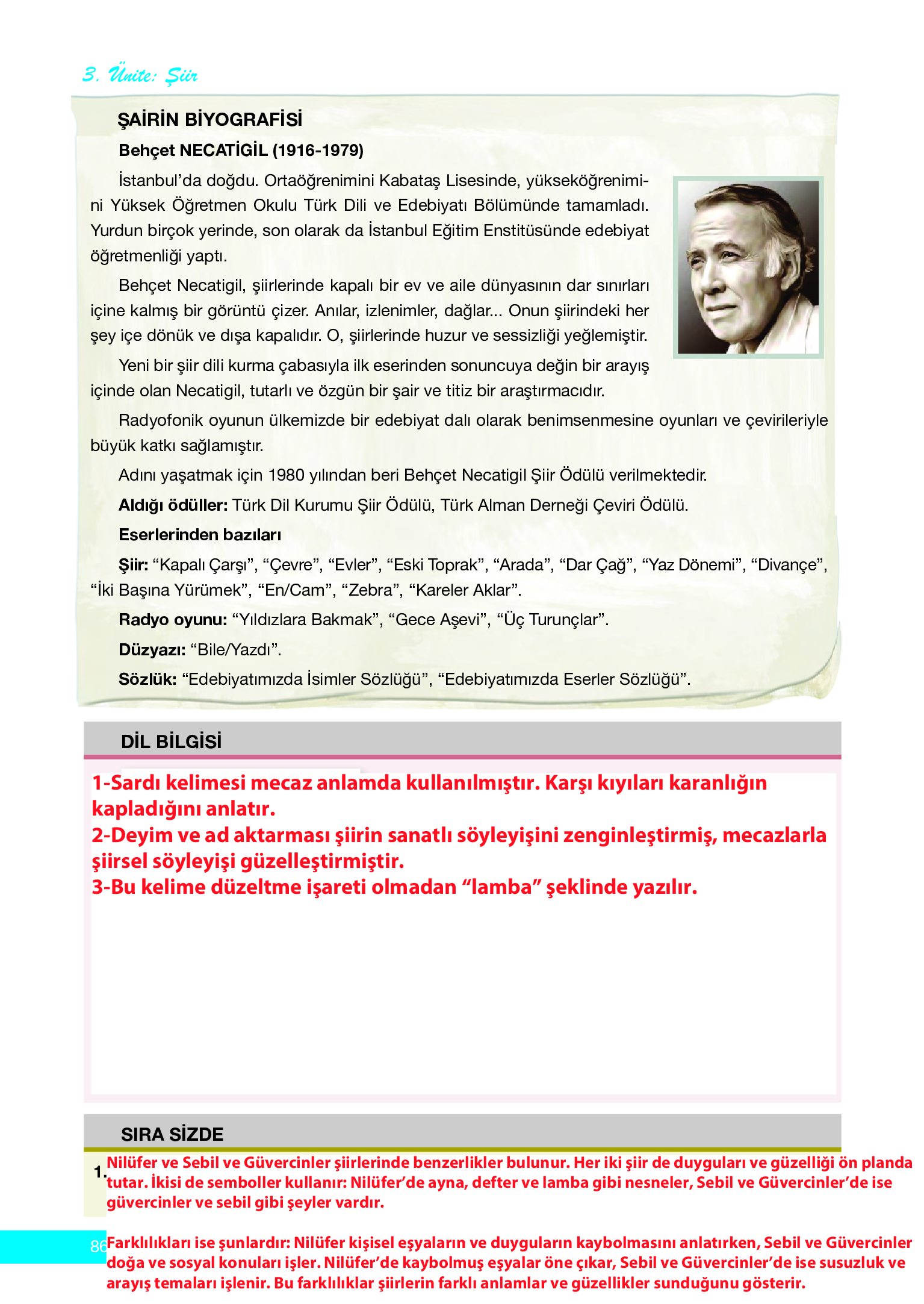 12. Sınıf Melis Yayınları Türk Dili Ve Edebiyatı Ders Kitabı Sayfa 86 Cevapları