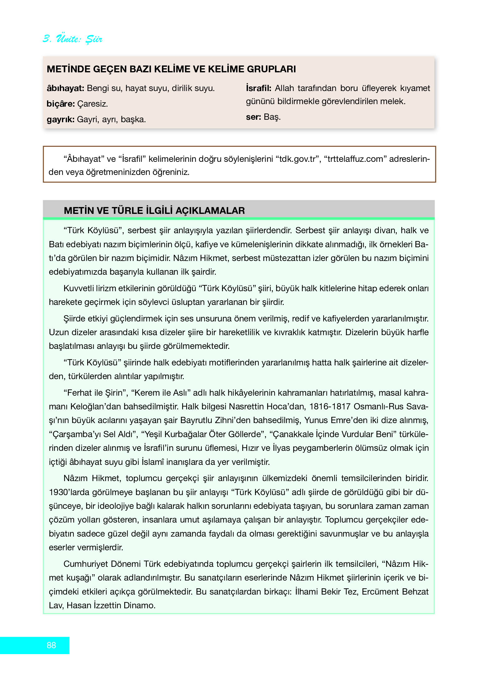 12. Sınıf Melis Yayınları Türk Dili Ve Edebiyatı Ders Kitabı Sayfa 88 Cevapları